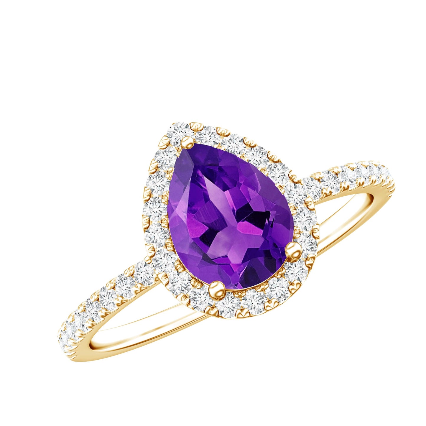 Natural Amethyst Teardrop Engagement Ring with Diamond Halo