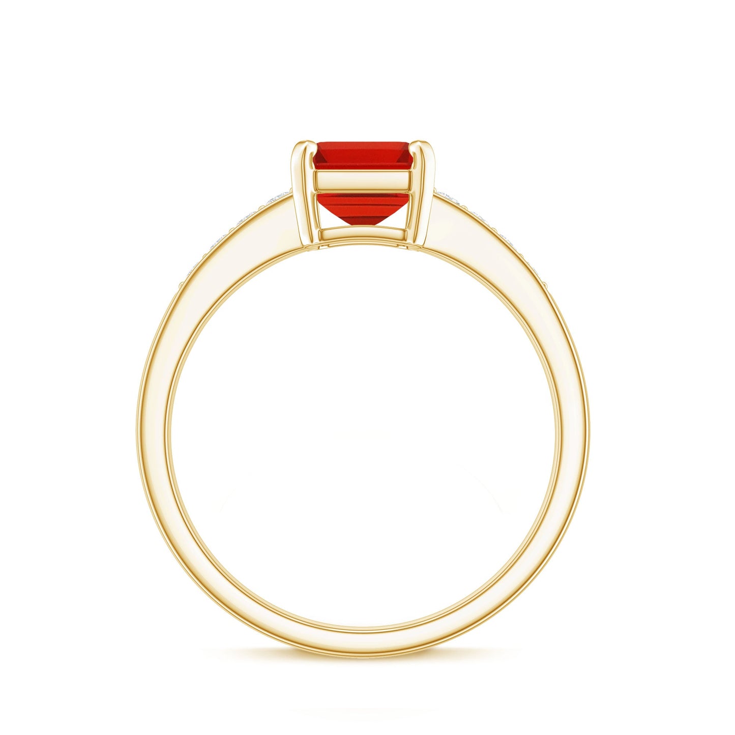 Emerald Cut Real Fire Opal Solitaire Engagement Ring with Diamond