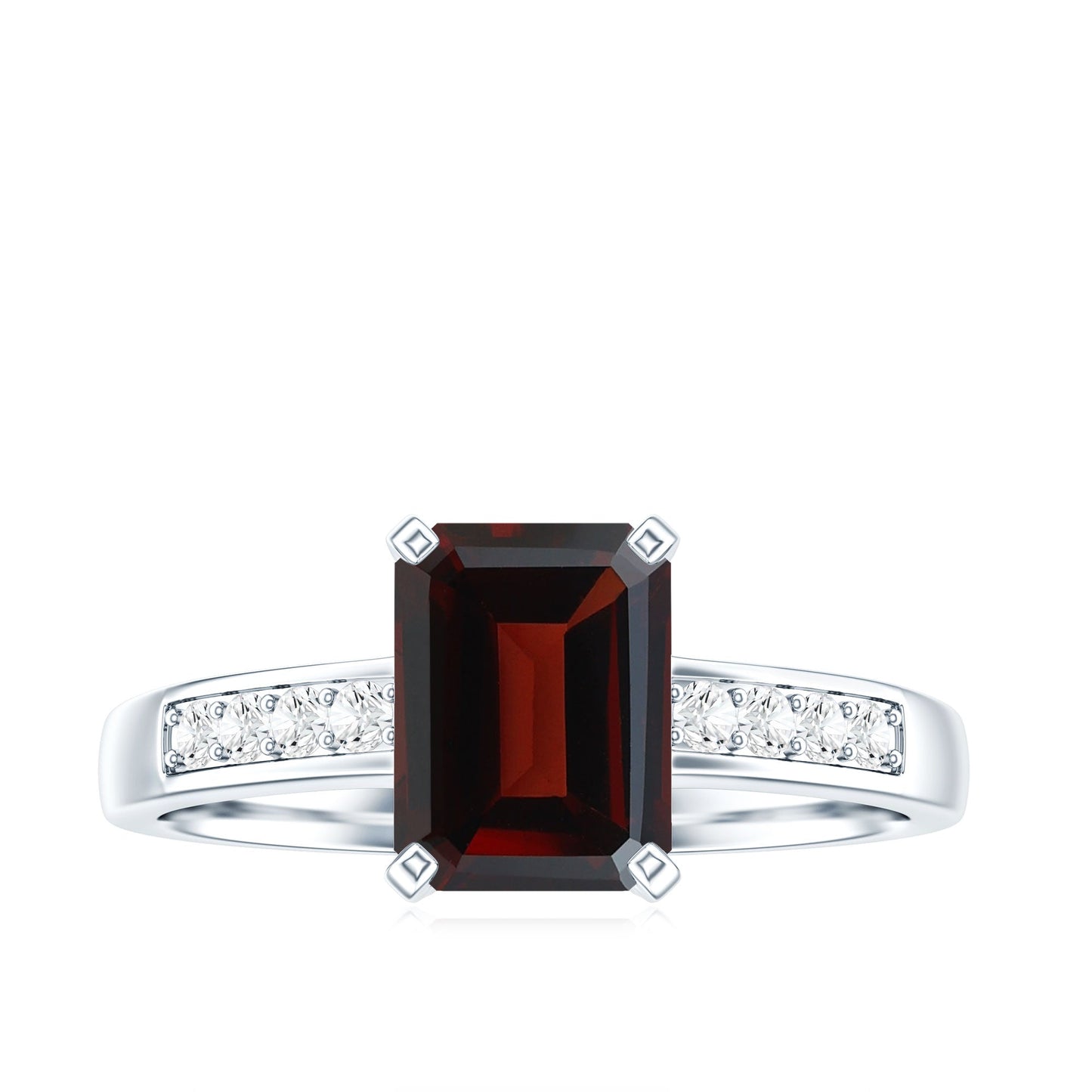 Certified Natural 2 Carat Garnet Emerald Cut Engagement Ring with Diamond