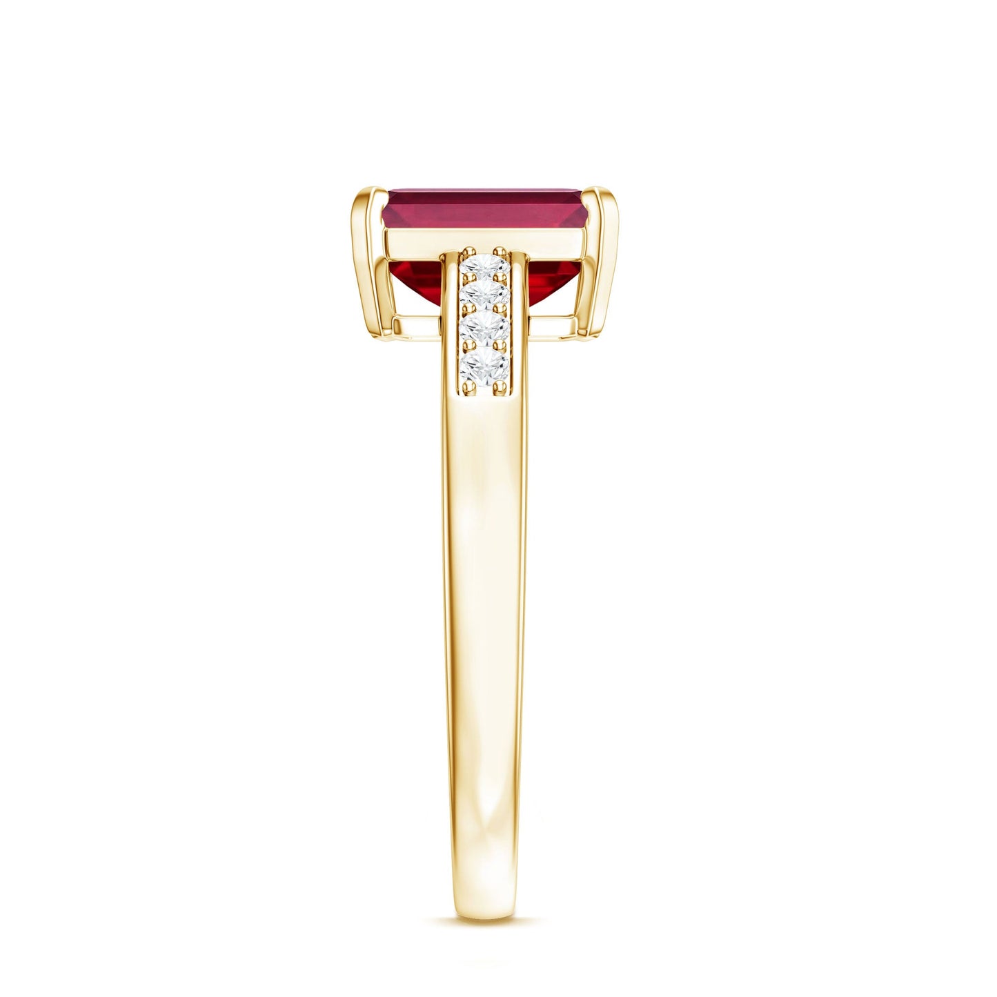 Lab Grown Ruby Emerald Cut Engagement Ring with Real Diamond
