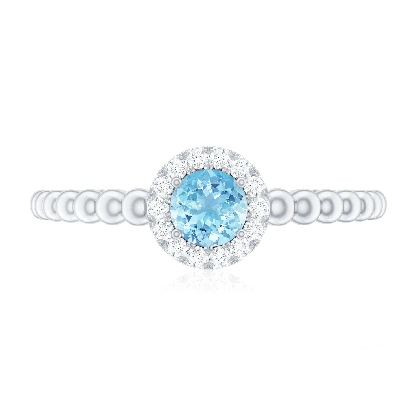 Natural Aquamarine Diamond Promise Ring with Bubble Shank
