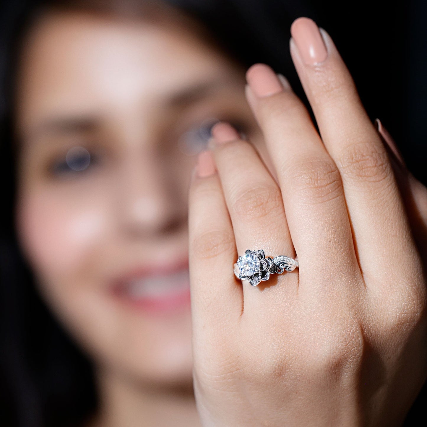 Certified Flower Inspired Moissanite Engagement Ring For Women