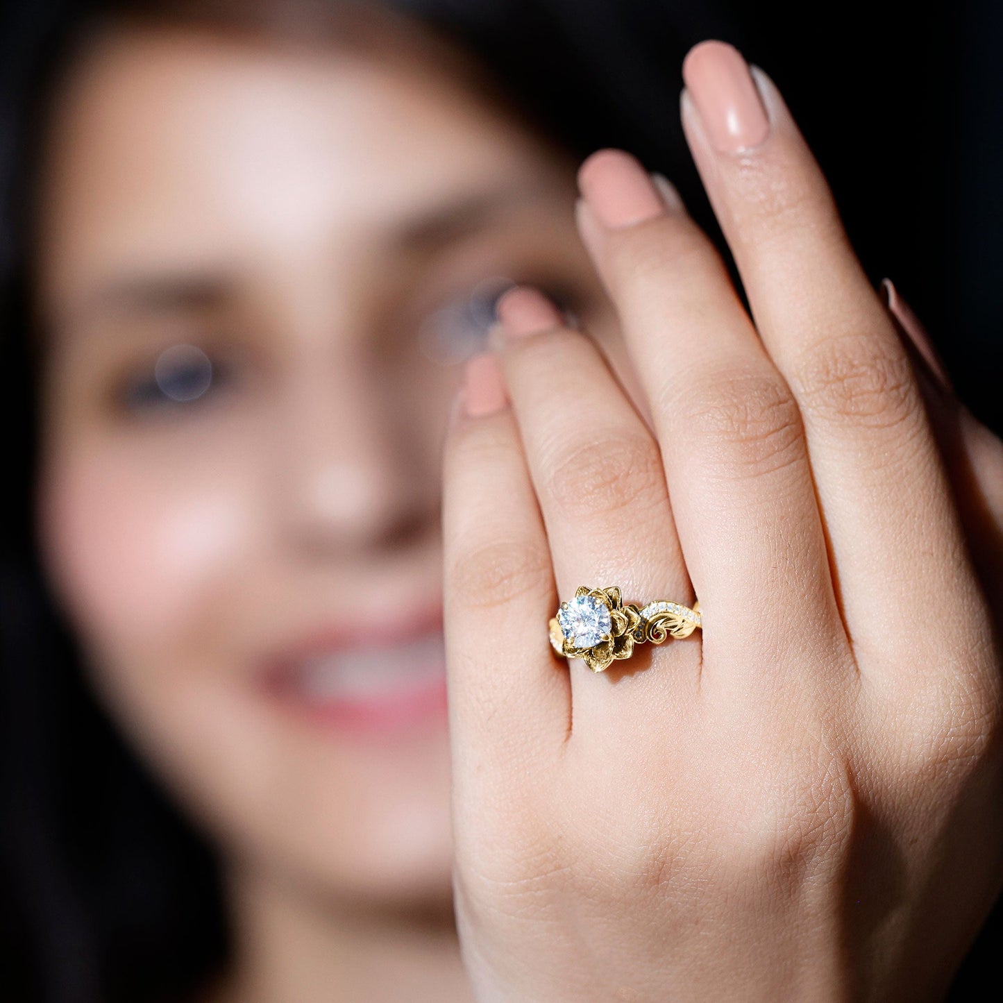 Certified Flower Inspired Moissanite Engagement Ring For Women
