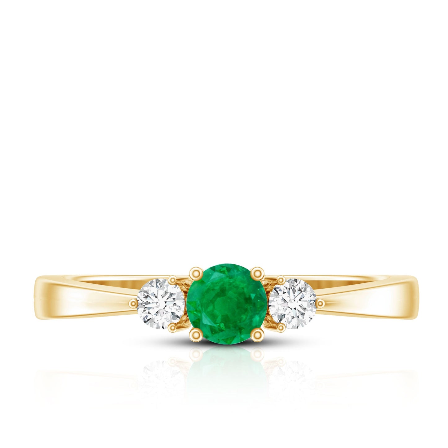 Round Shaped Real Emerald and Diamond Three Stone Promise Ring