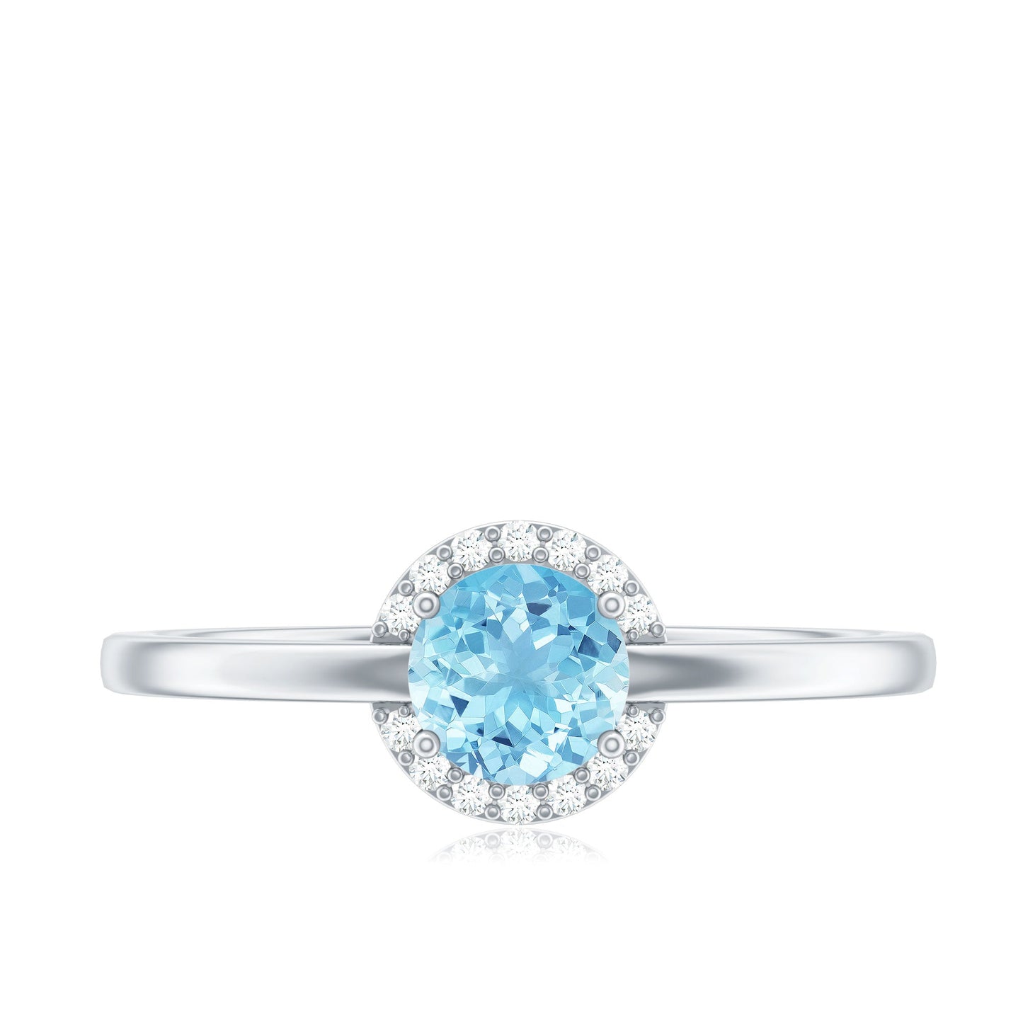 Certified Real Aquamarine Promise Ring with Diamond Halo