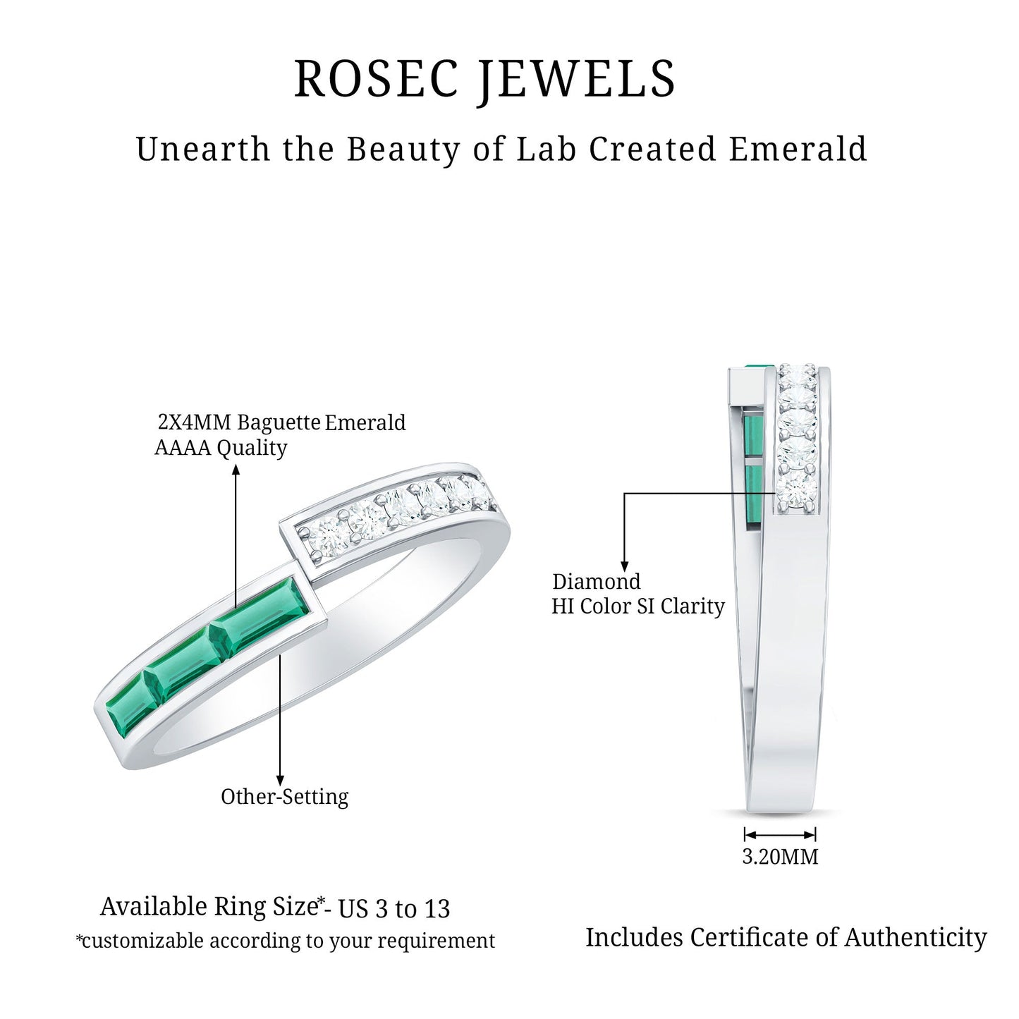 Certified Baguette Lab Grown Emerald Diamond Anniversary Band Ring