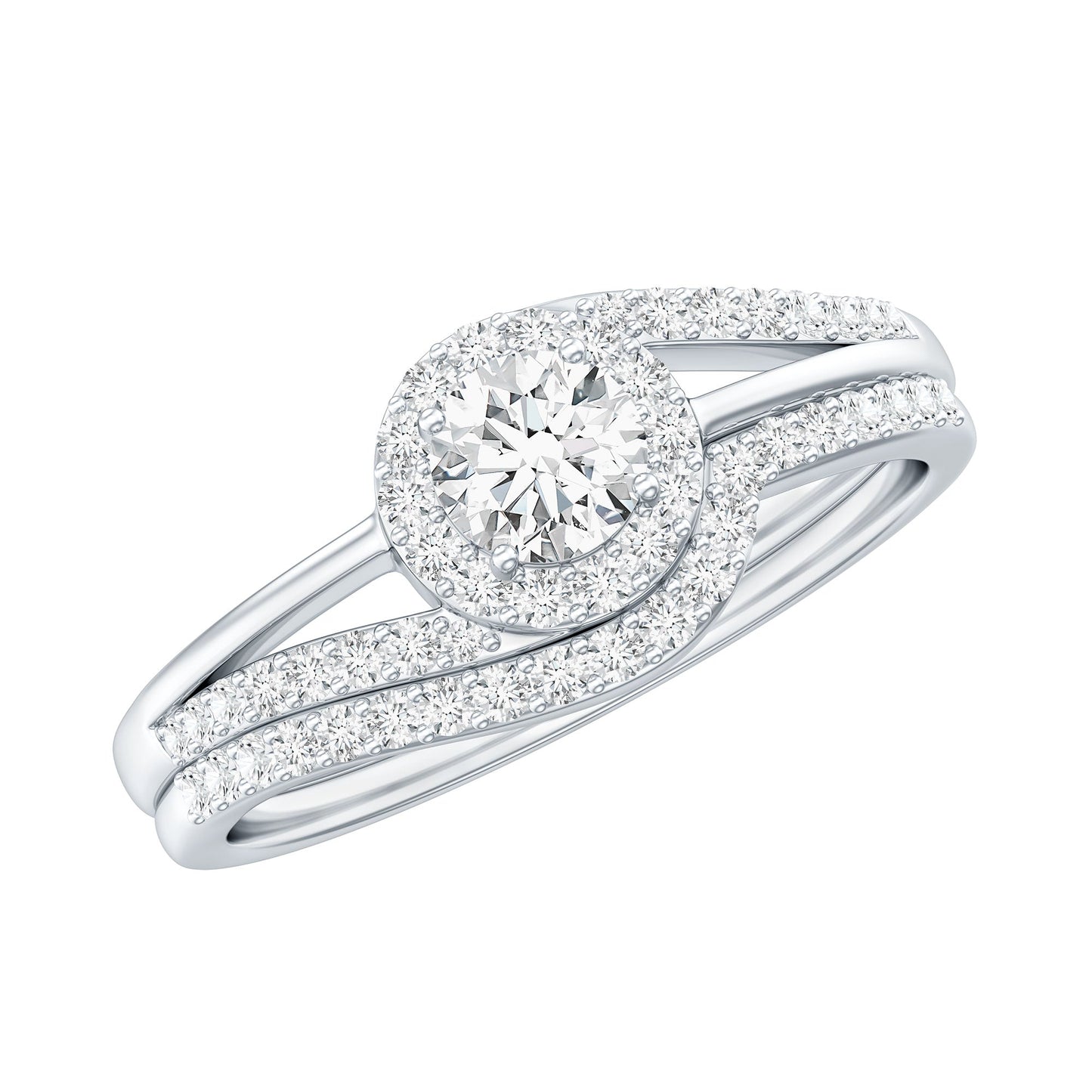 Round Moissanite Bypass Wedding Ring Set