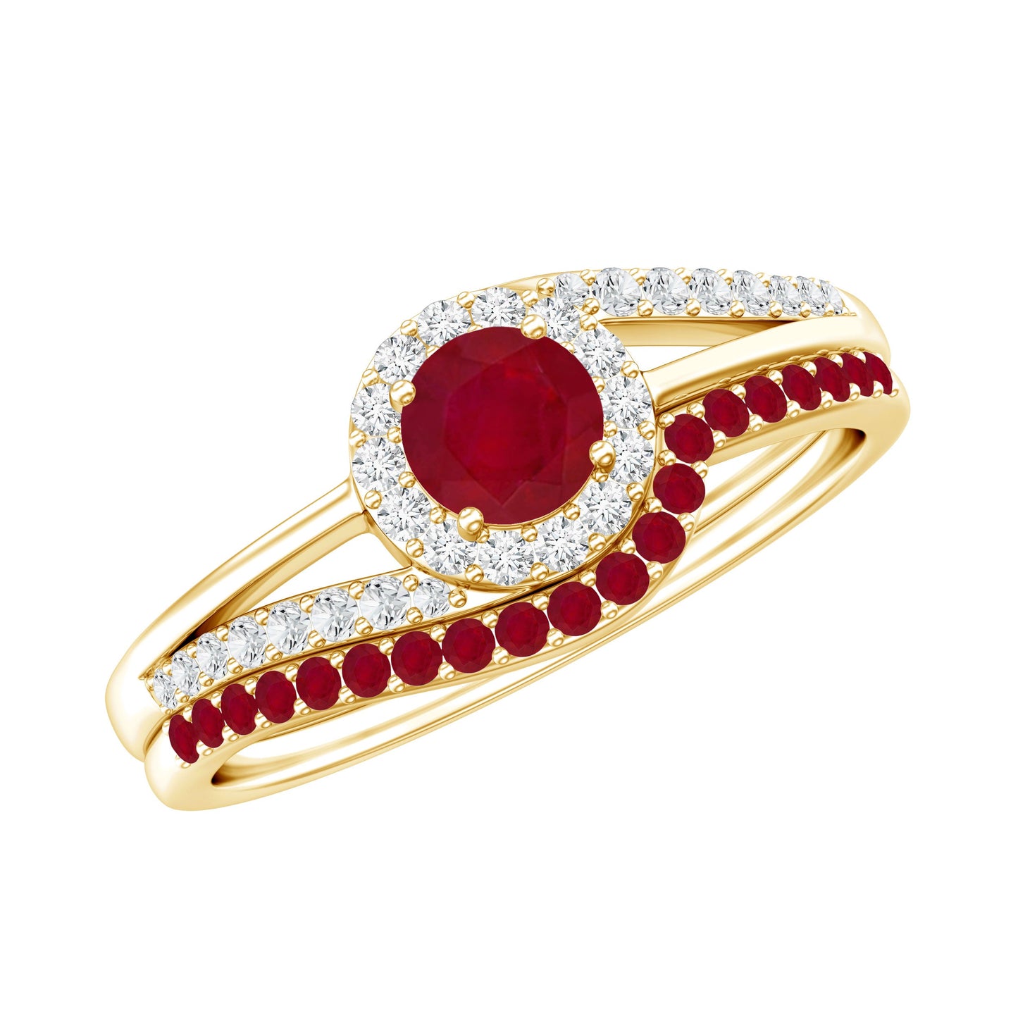 Natural Ruby Diamond Wedding Engagement Ring Set for Women