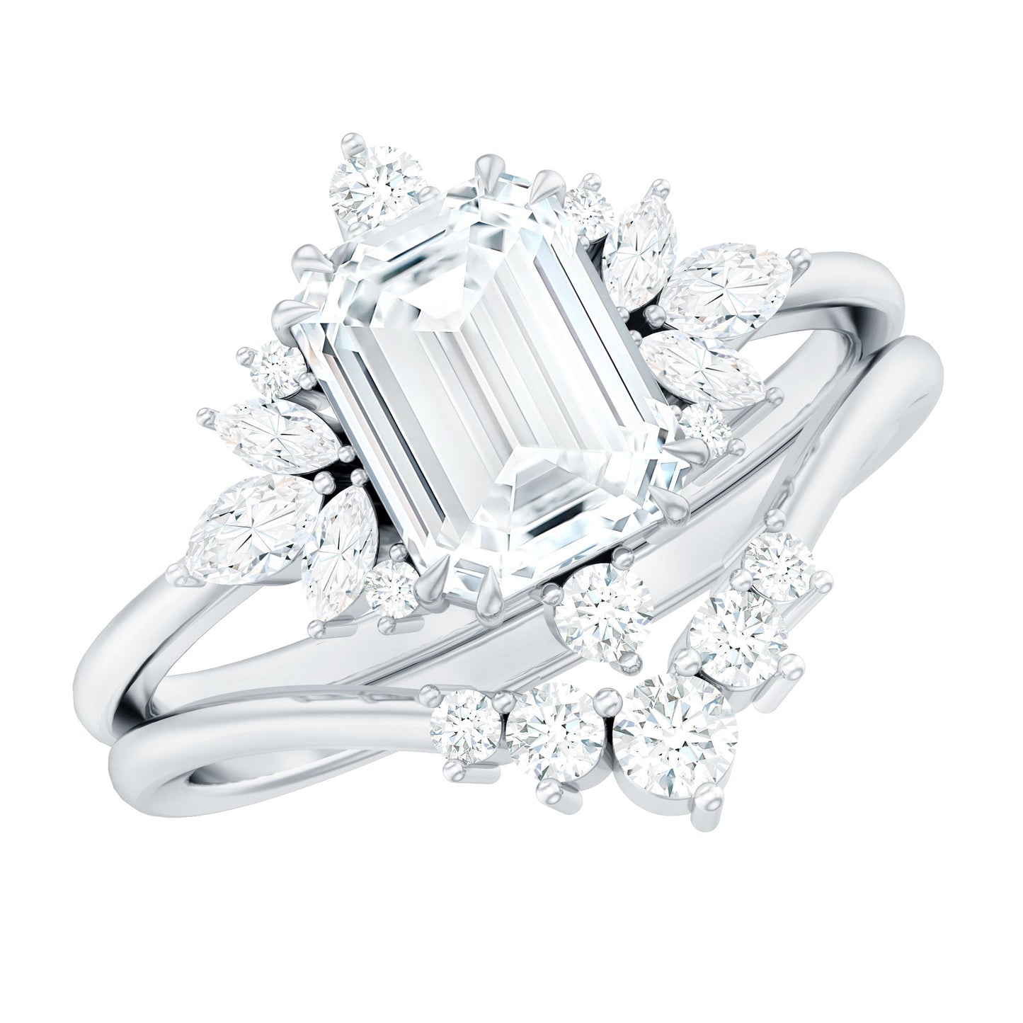 Designer Emerald Cut Moissanite Wedding Ring Set for Women