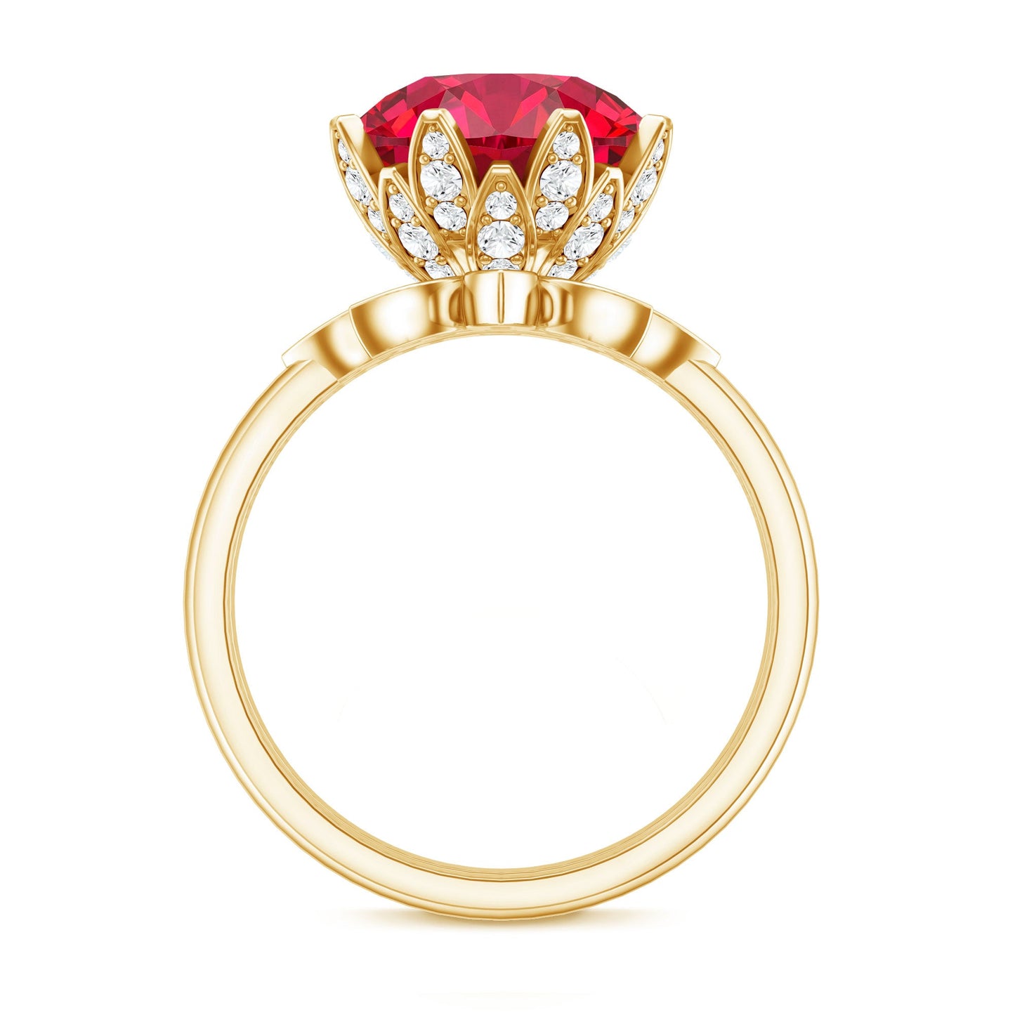 Lab Grown Ruby Flower Bridal Engagement Ring Set with Moissanite