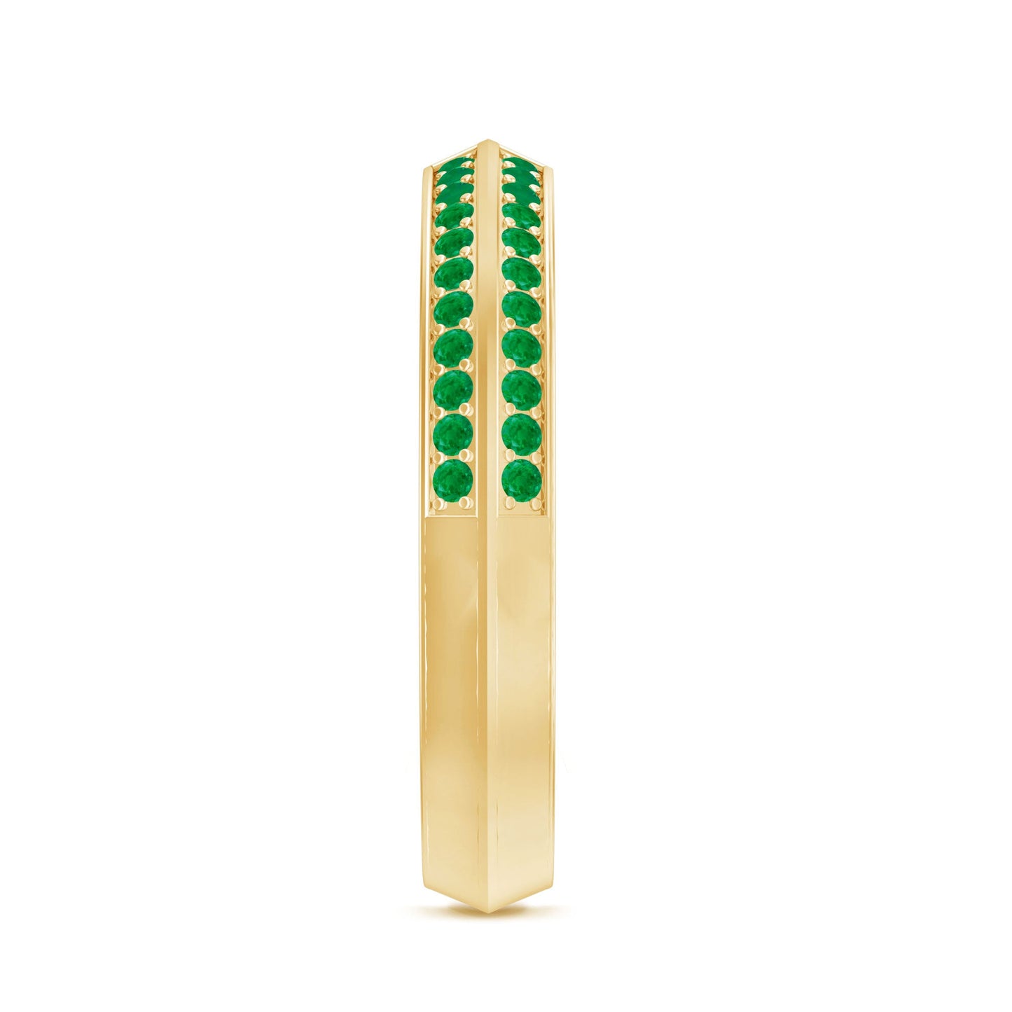Contemporary Emerald and Diamond Open Wedding Band Ring