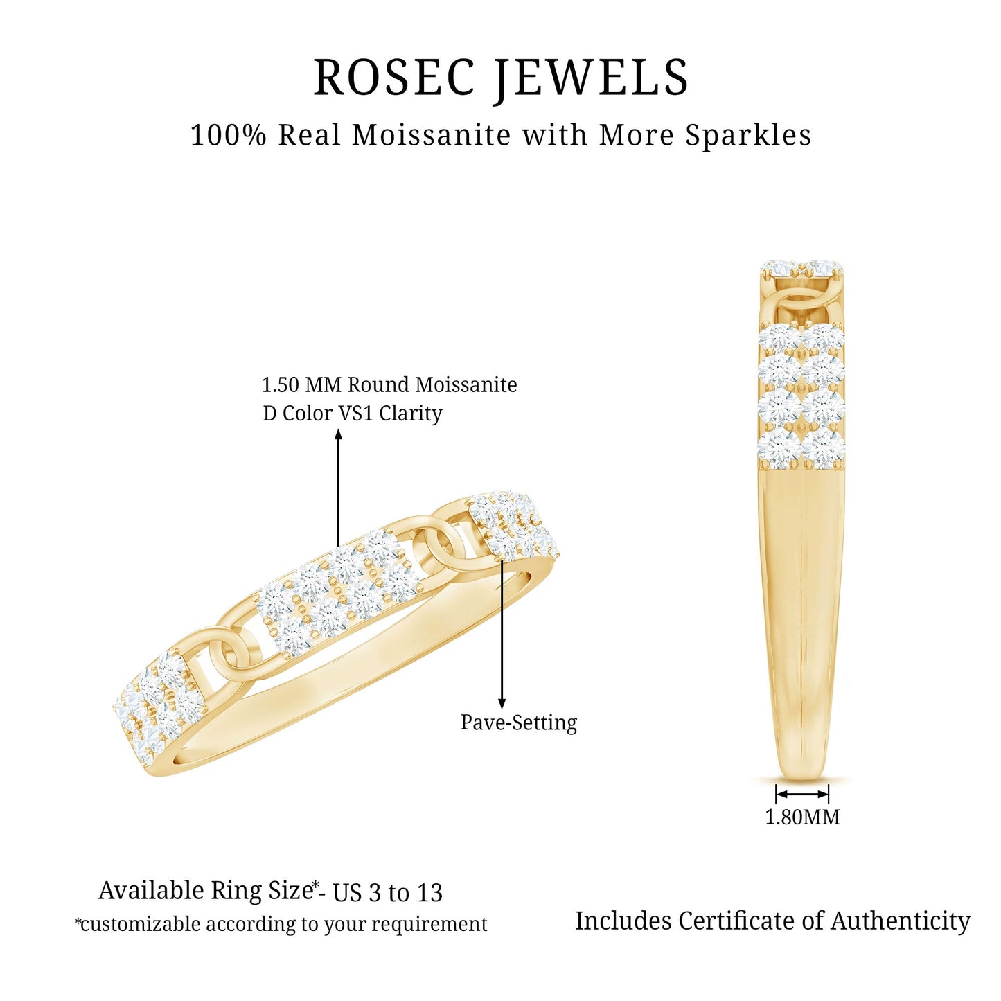 Certified Moissanite Interlocking Wedding Band