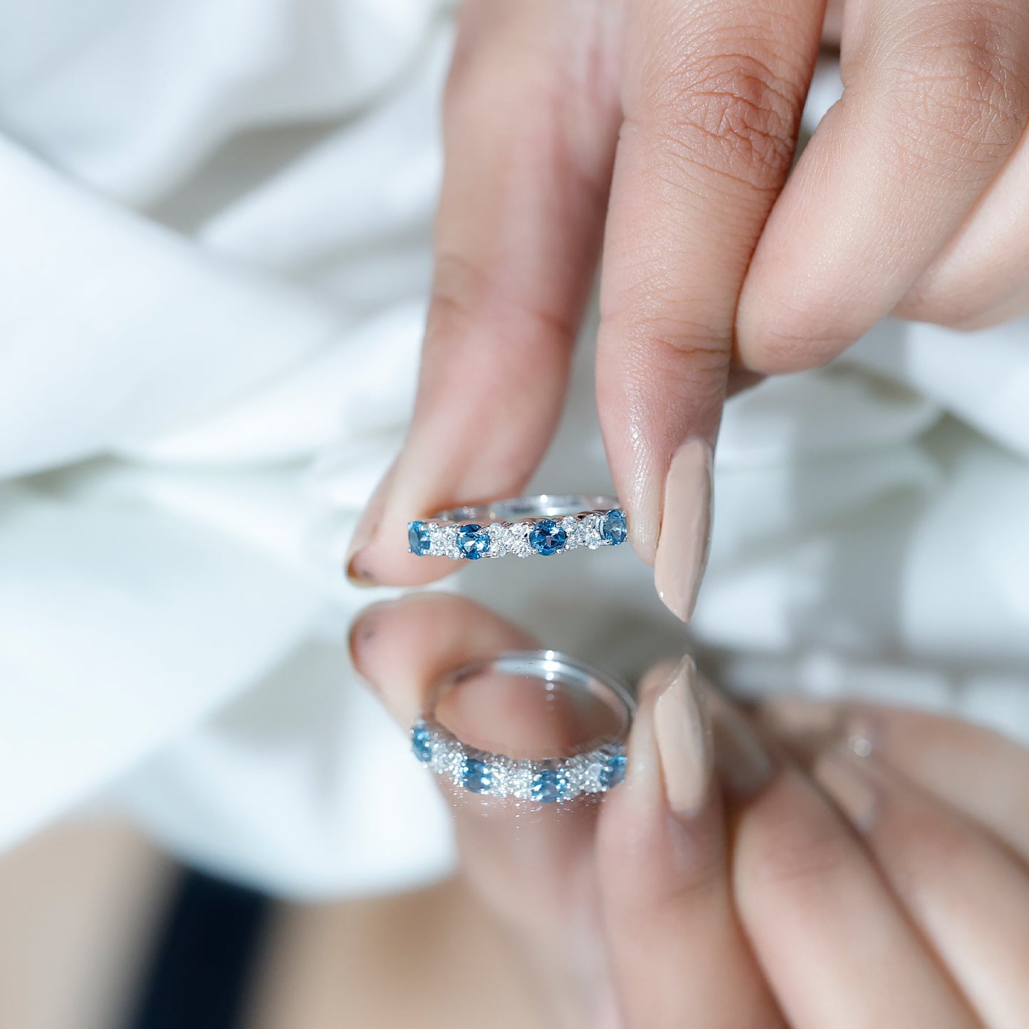 London Blue Topaz Semi Eternity Band with Diamond