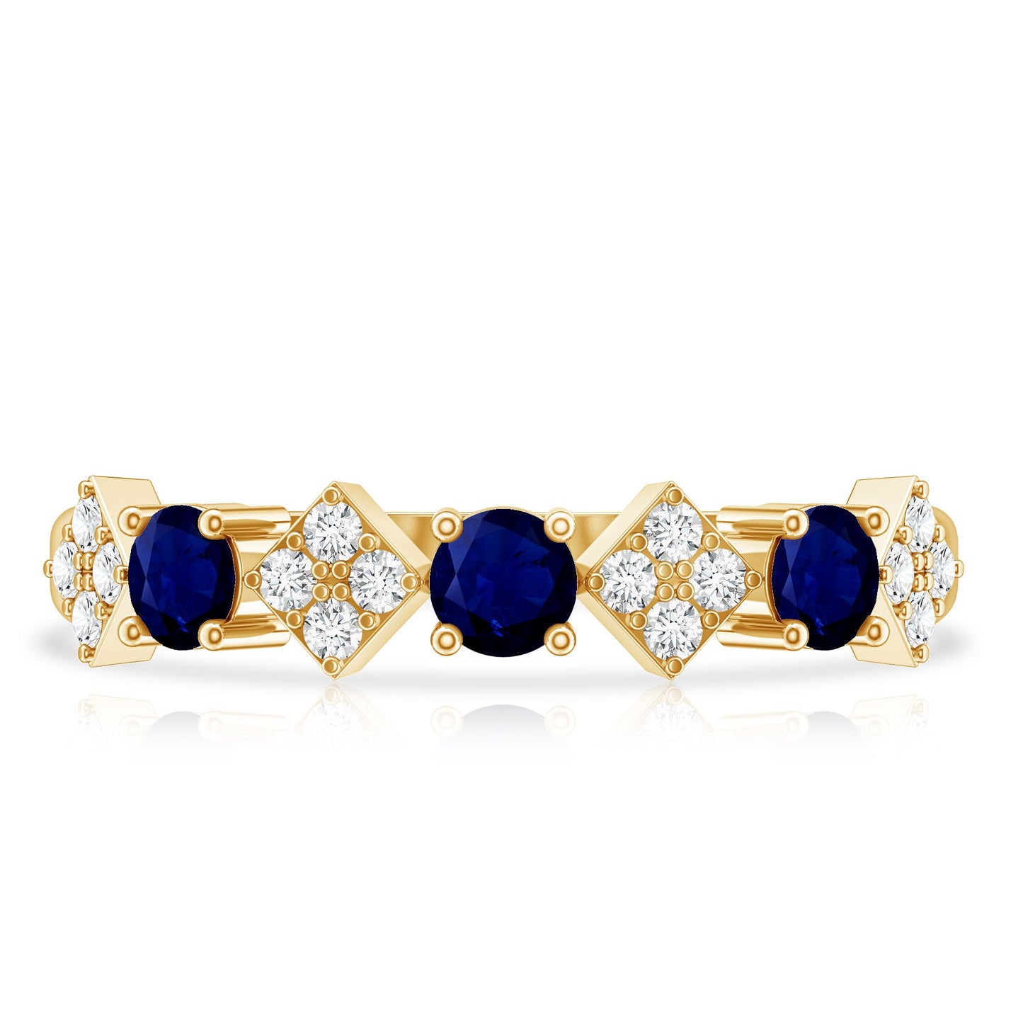 Natural Blue Sapphire and Diamond Half Eternity Band Ring for Women