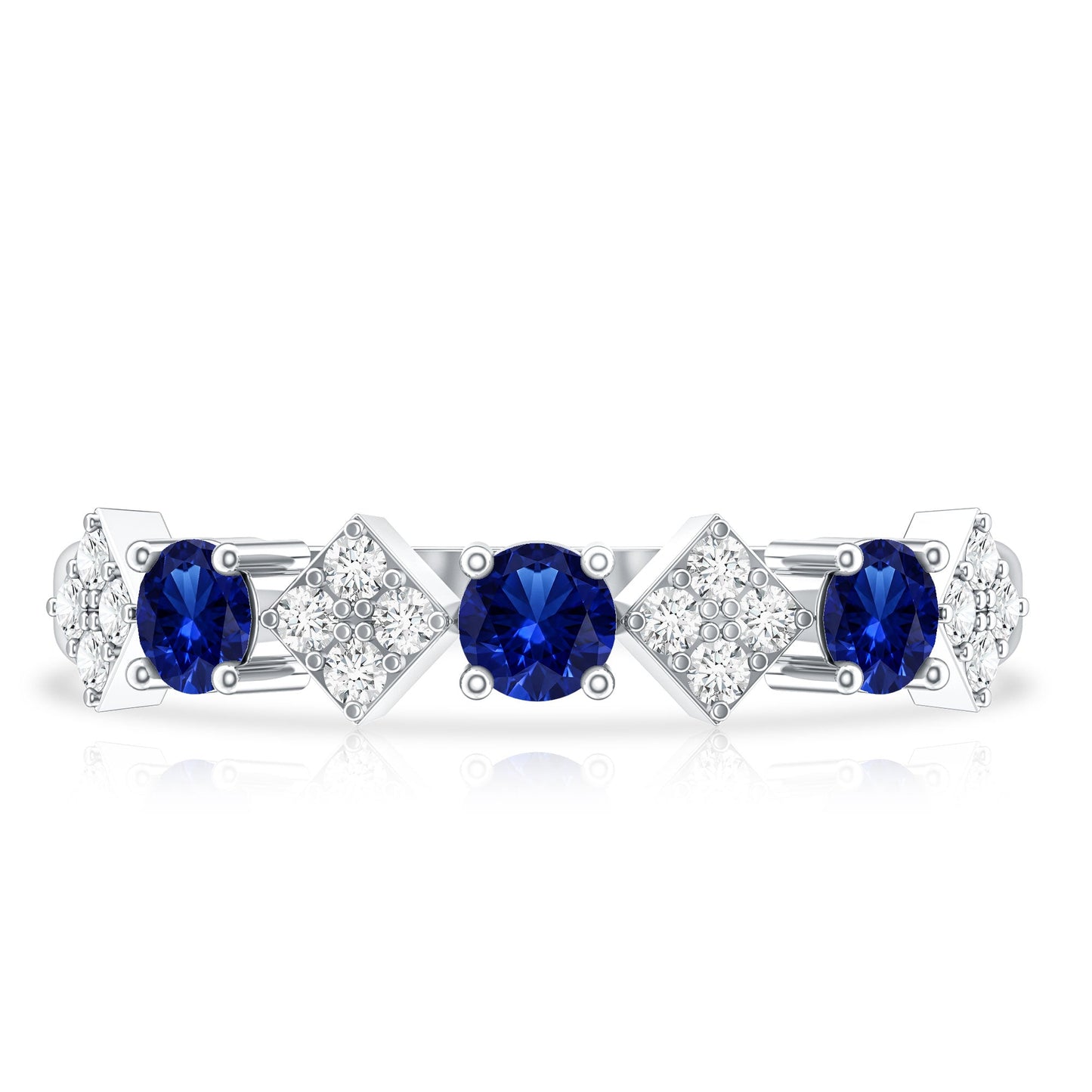 Certified Lab Grown Blue Sapphire Diamond Half Eternity Ring for Women