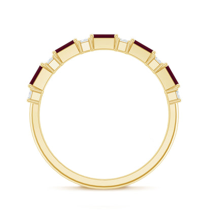 Baguette Cut Ruby Half Eternity Ring with Diamond Accent