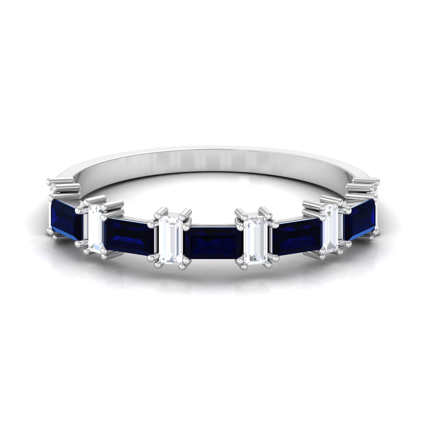 Certified Baguette Cut Lab Created Blue Sapphire and Diamond Half Eternity Band