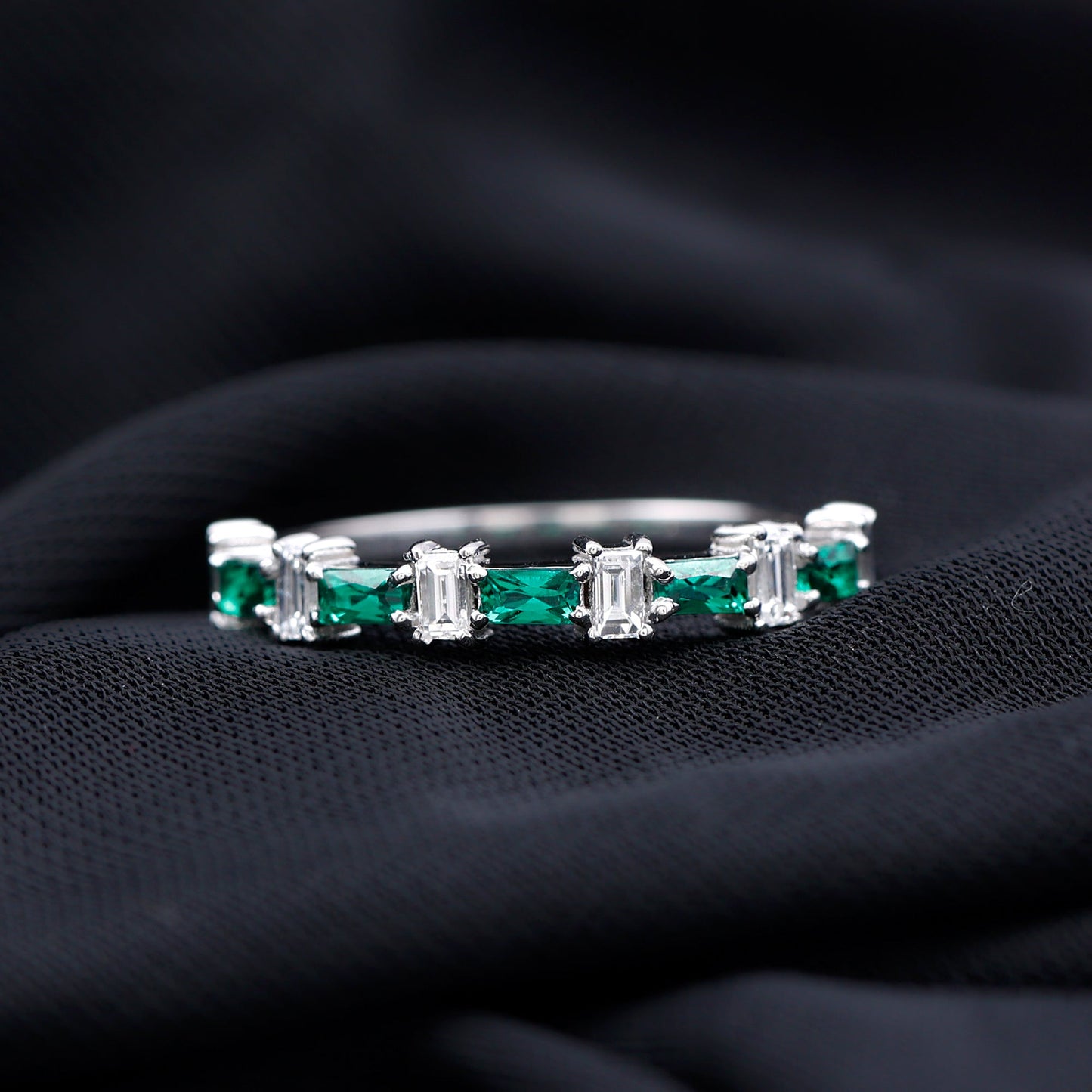 Certified Baguette Lab Grown Emerald Diamond Half Eternity Ring