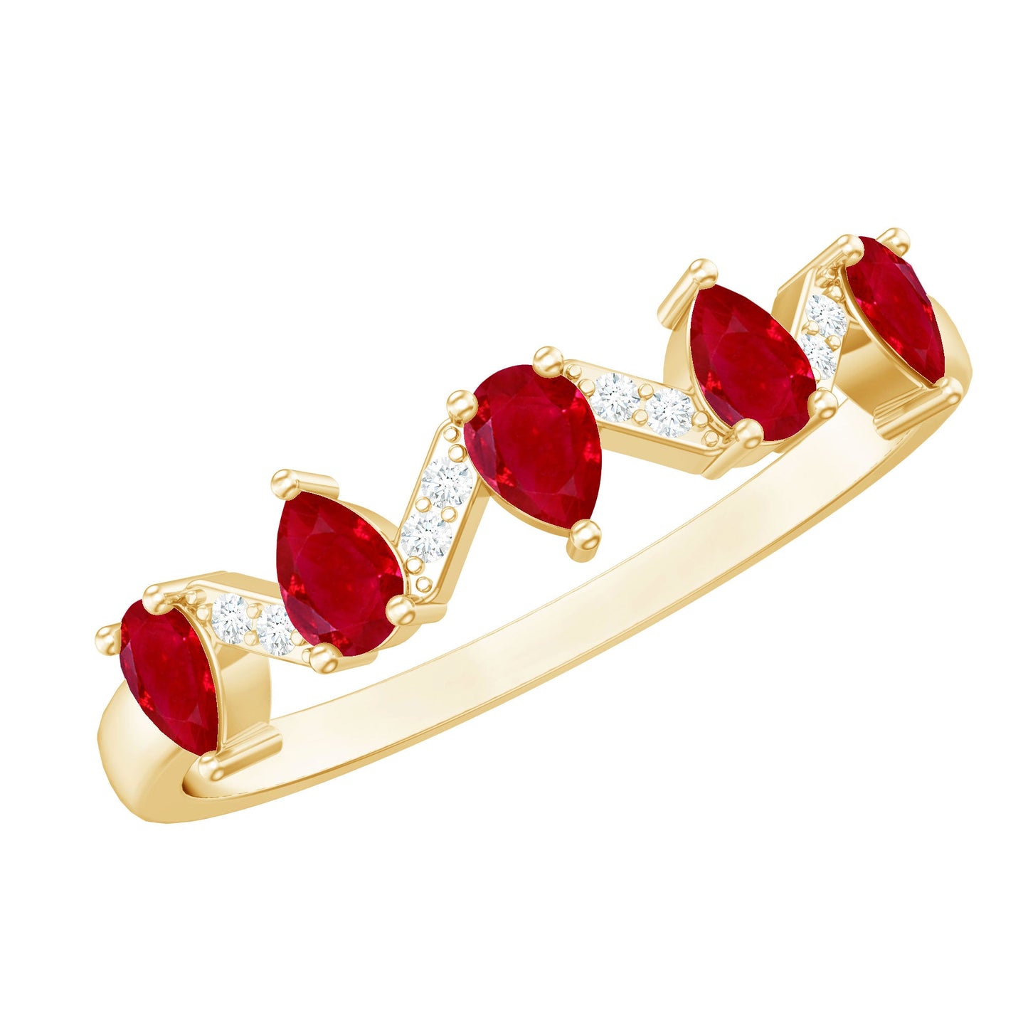 Natural Pear Shape Ruby Half Eternity Ring with Diamond for Women