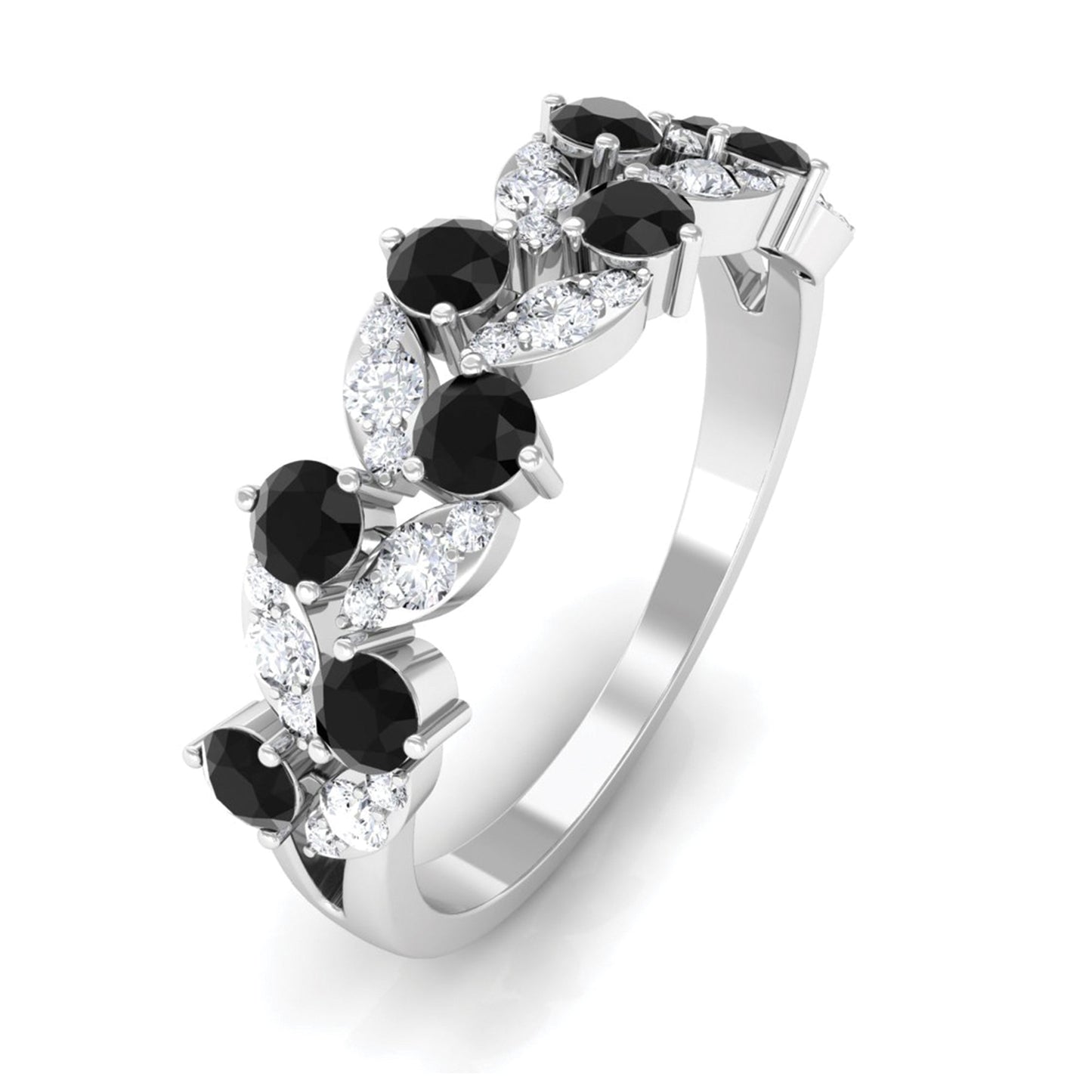 Black Onyx and Diamond Half Eternity Leaf Band for Women