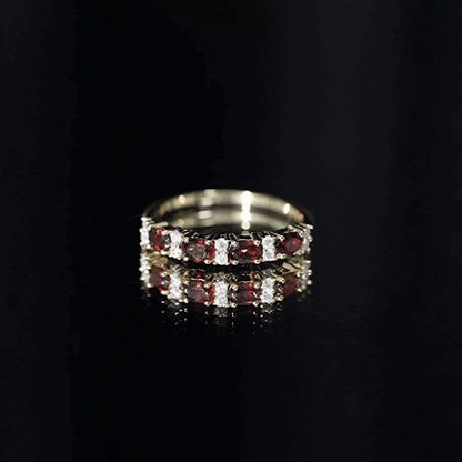 Natural Garnet Eternity Wedding Band in Yellow Gold Plated Silver
