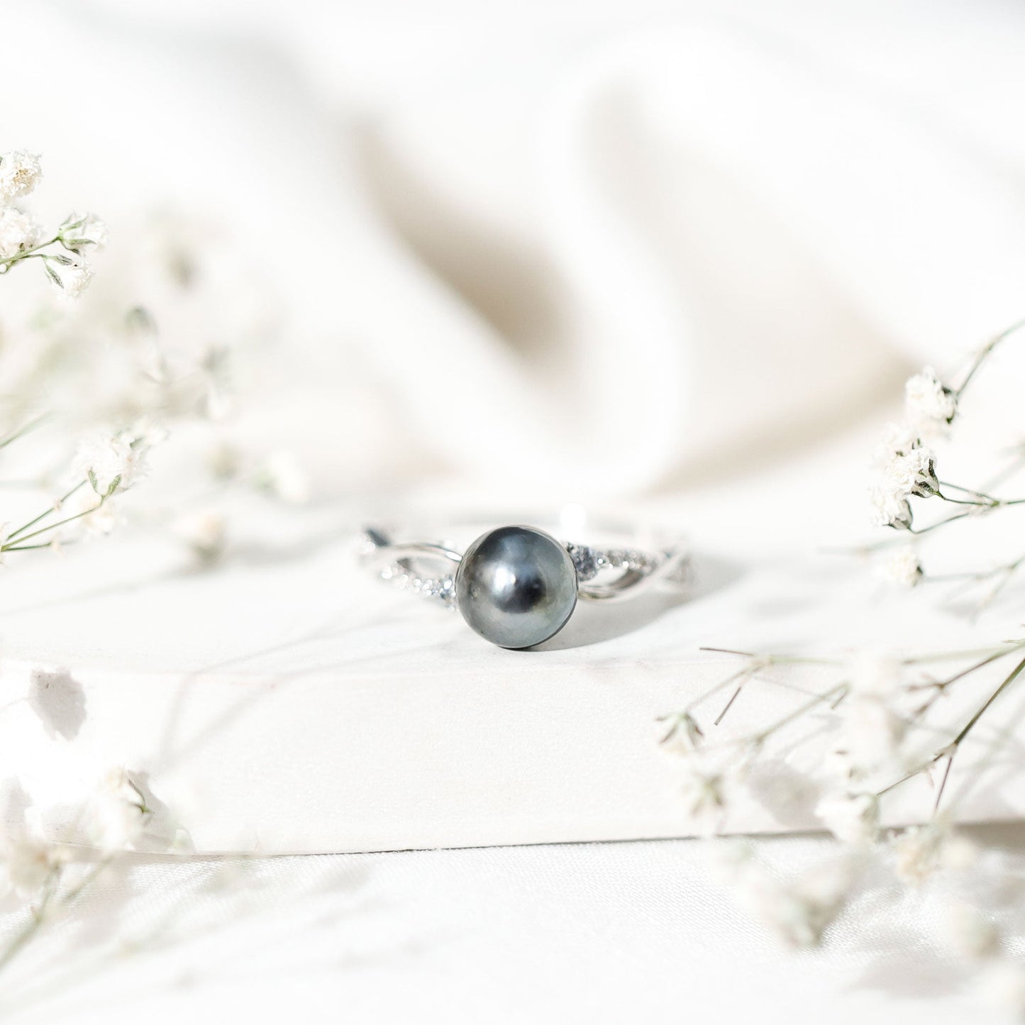 Tahitian Pearl and Diamond Crossover Engagement Ring