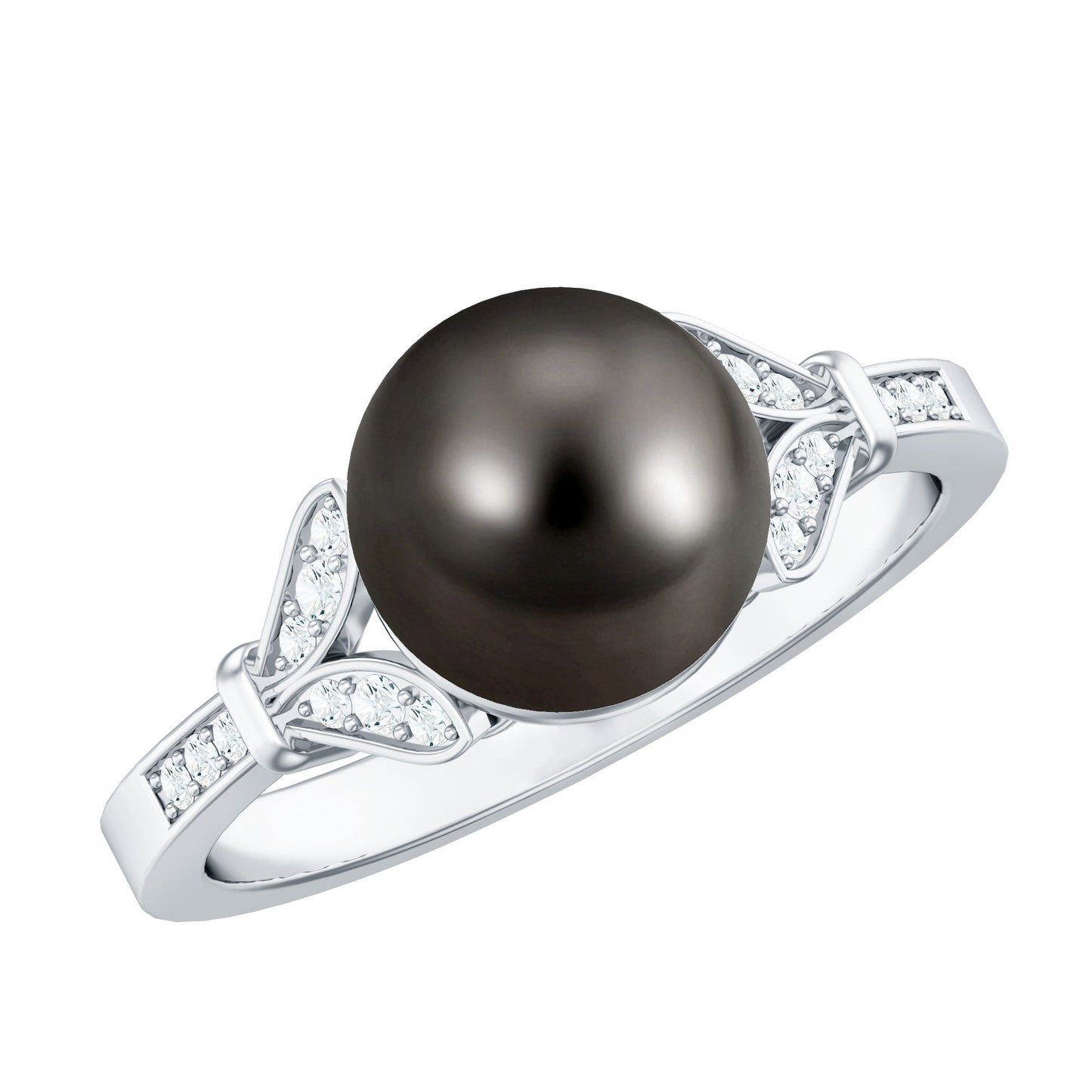 Tahitian Pearl and Diamond Engagement Ring with Split Shank