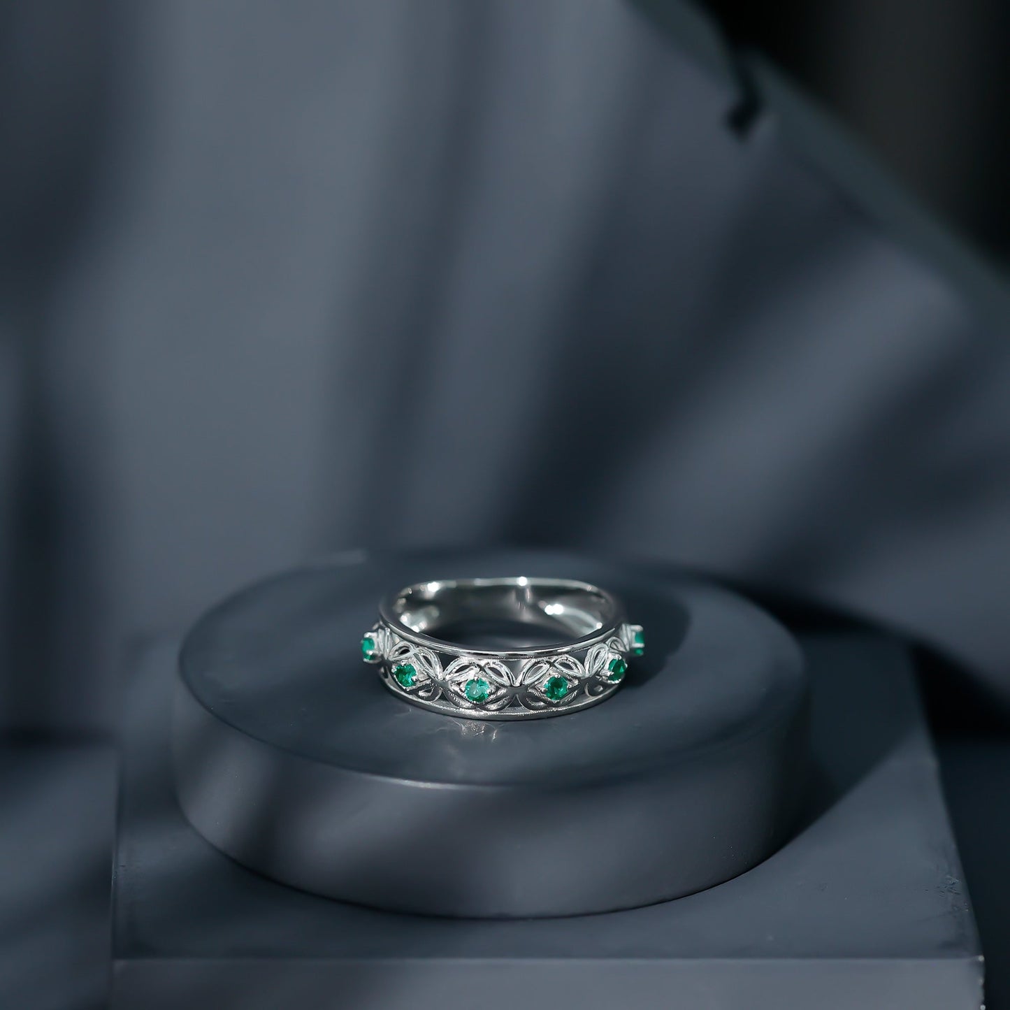 Lab Created Emerald Vintage Inspired Eternity Band