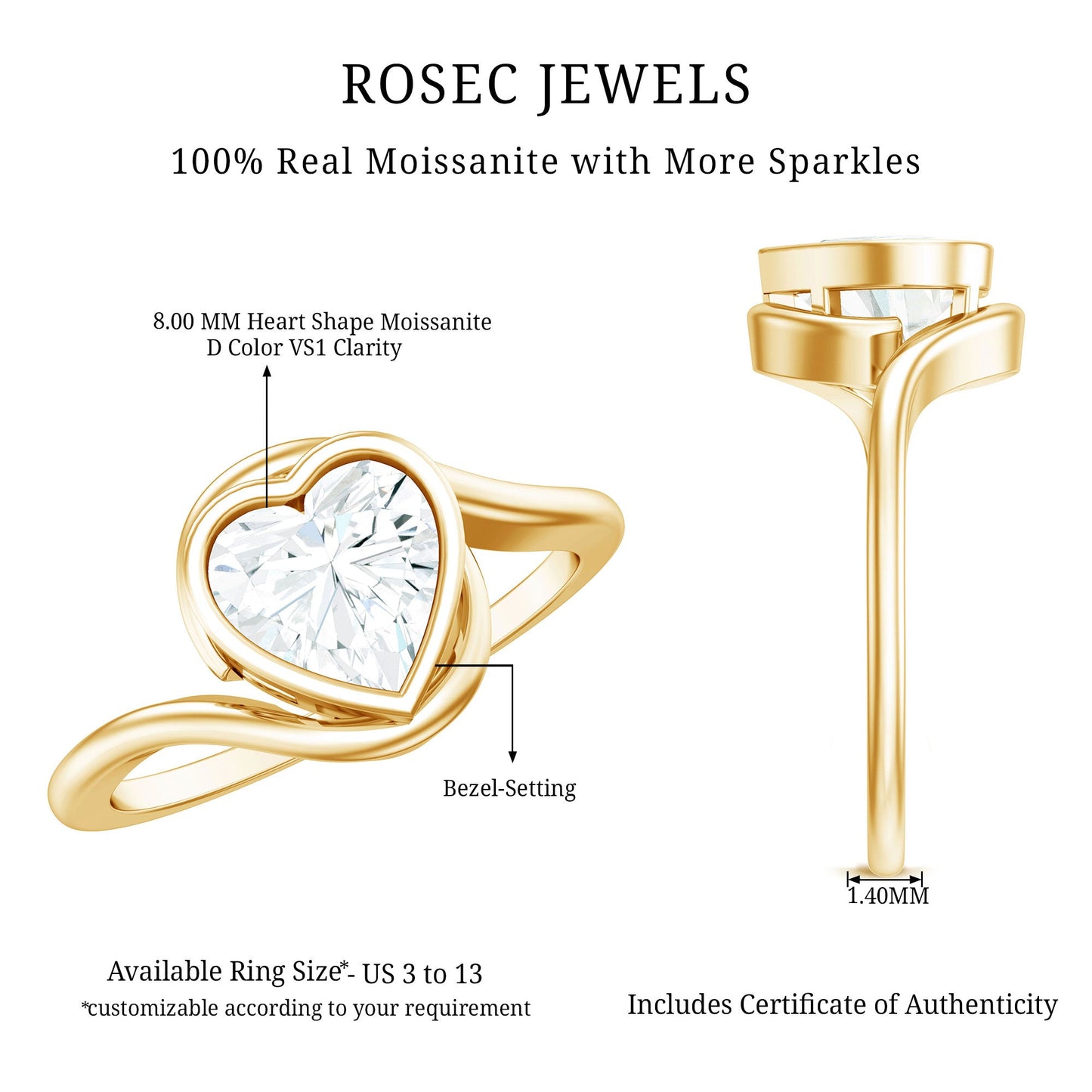 Heart Shape Moissanite Bypass Engagement Ring for Women