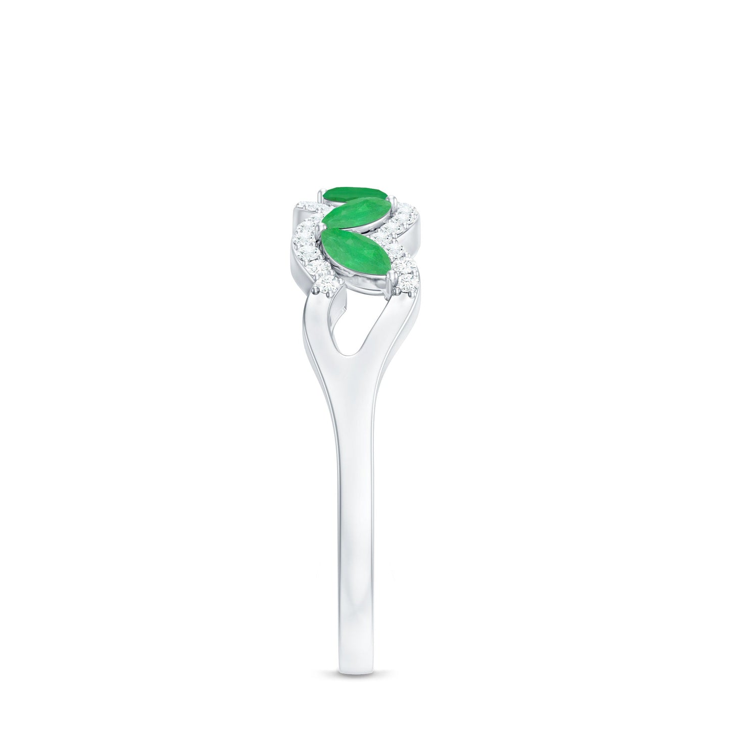 Natural Marquise Emerald Half Eternity Anniversary Ring with Diamond