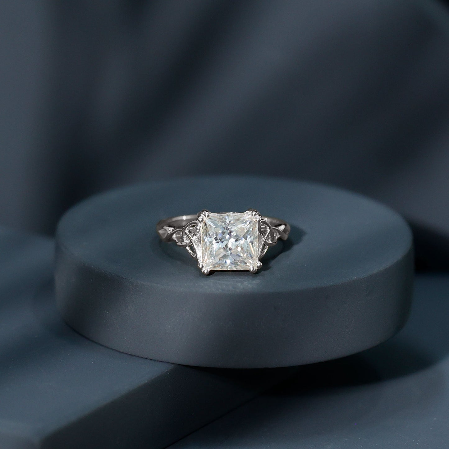 Moissanite Princess Cut Engagement Ring With Celtic Knot Design