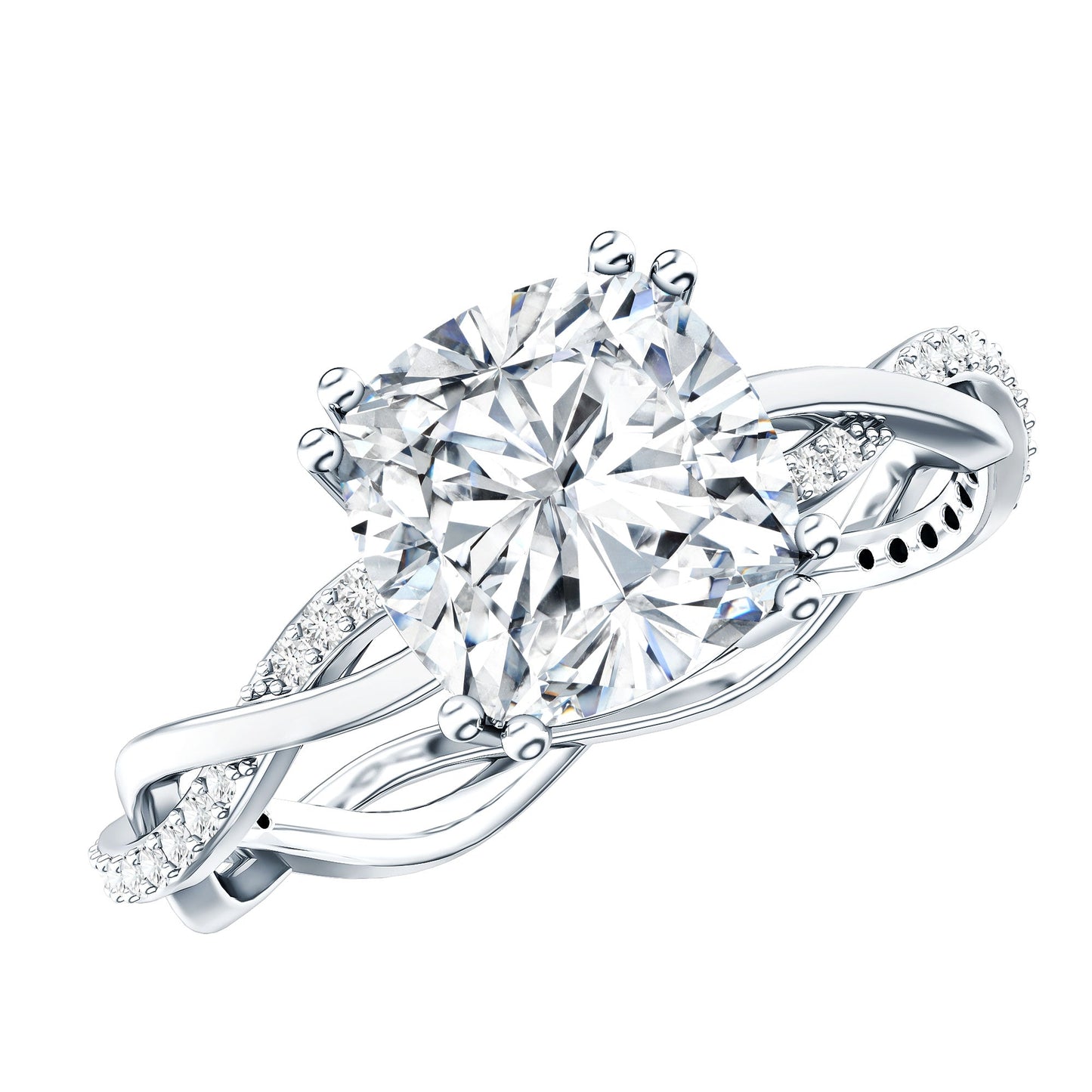 Cushion Cut Solitaire Moissanite Braided Engagement Ring