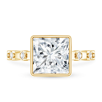 Bezel Set Moissanite Princess Cut Engagement Ring with Spaced Accent