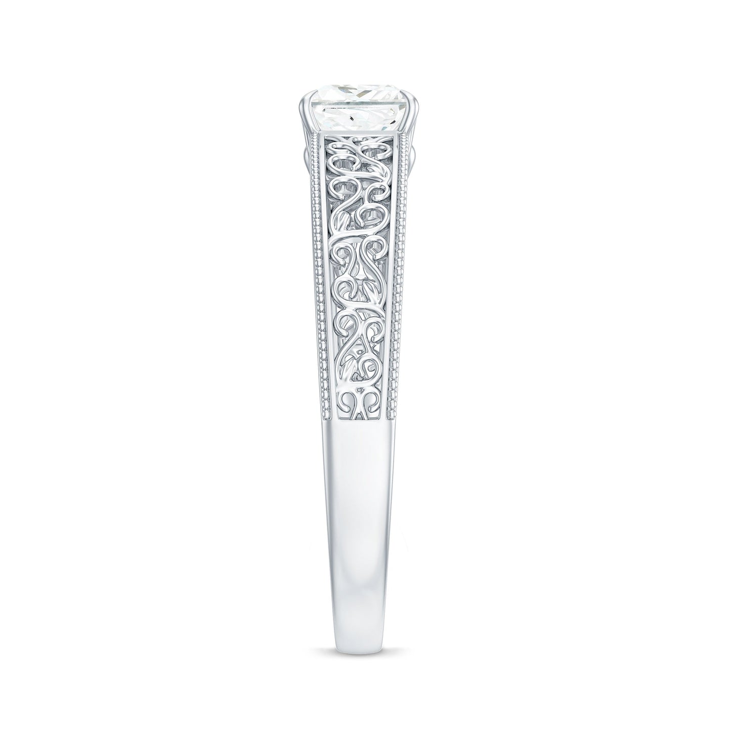 Princess Cut Solitaire Moissanite Filigree Engagement Ring