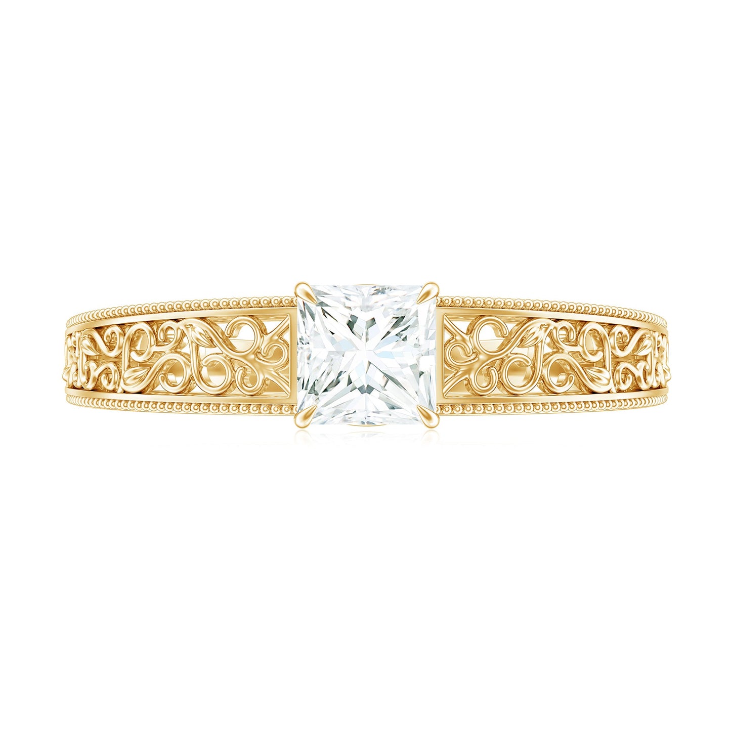 Princess Cut Solitaire Moissanite Filigree Engagement Ring