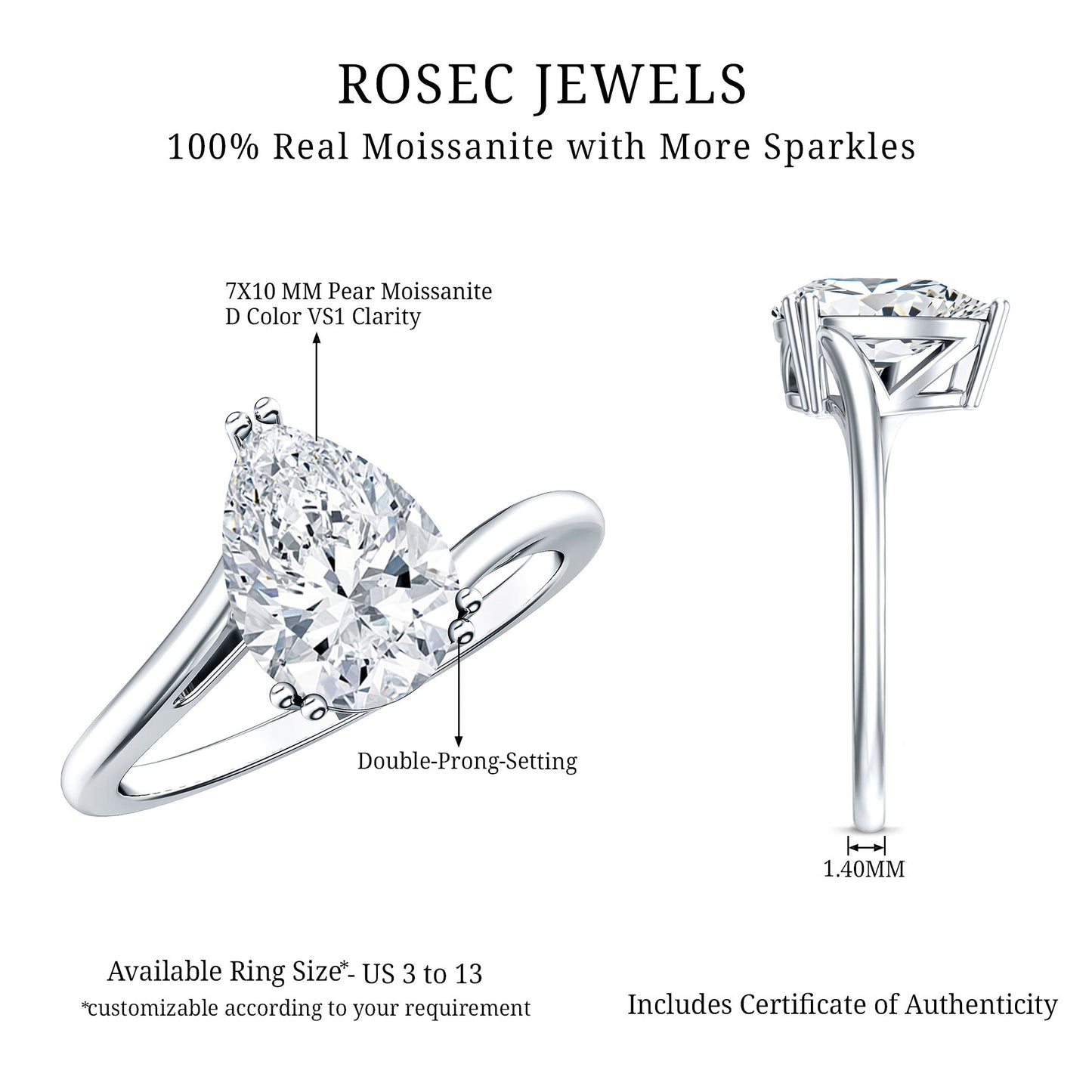 Pear Engagement Ring With Certified Moissanite