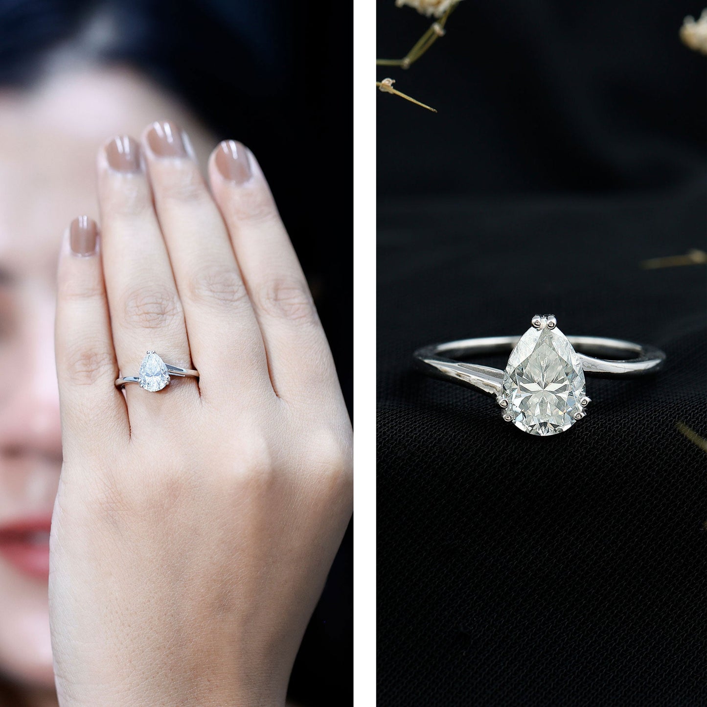Pear Engagement Ring With Certified Moissanite