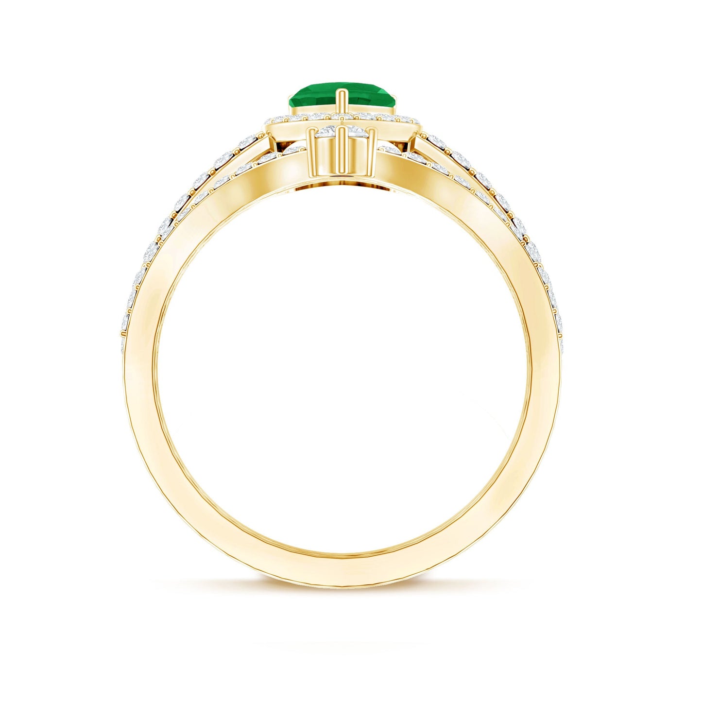 Real Emerald and Diamond Heart Wedding Ring Set with Certificate