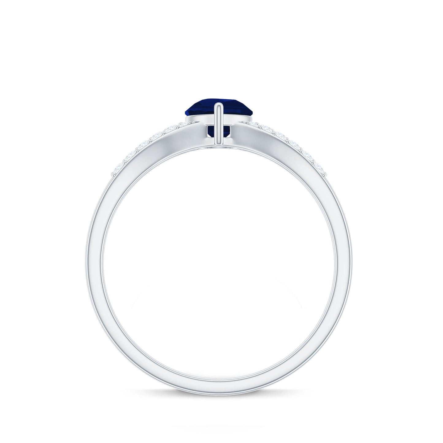 Pear Cut Solitaire Blue Sapphire Split Shank Ring with Diamond