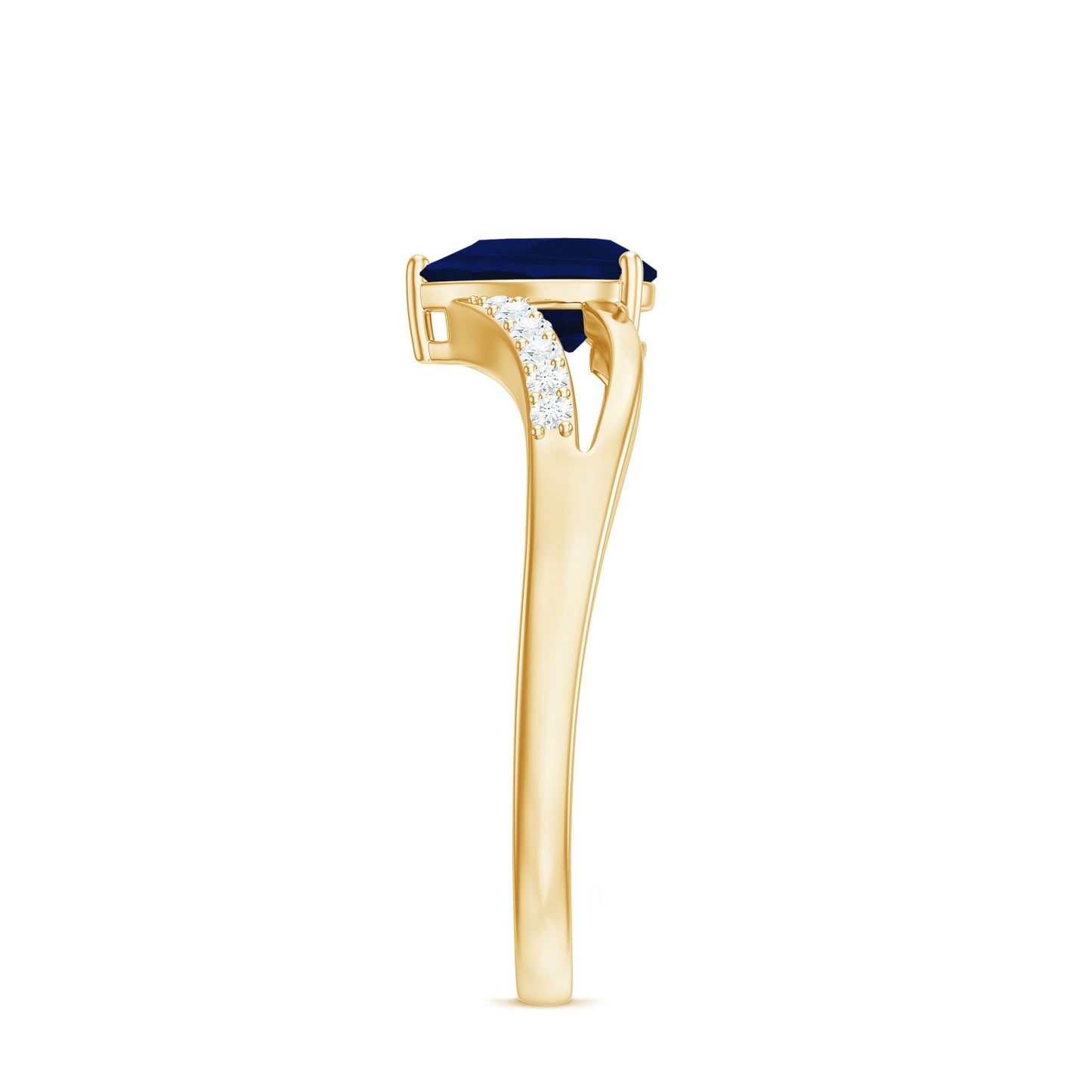 Pear Cut Solitaire Blue Sapphire Split Shank Ring with Diamond