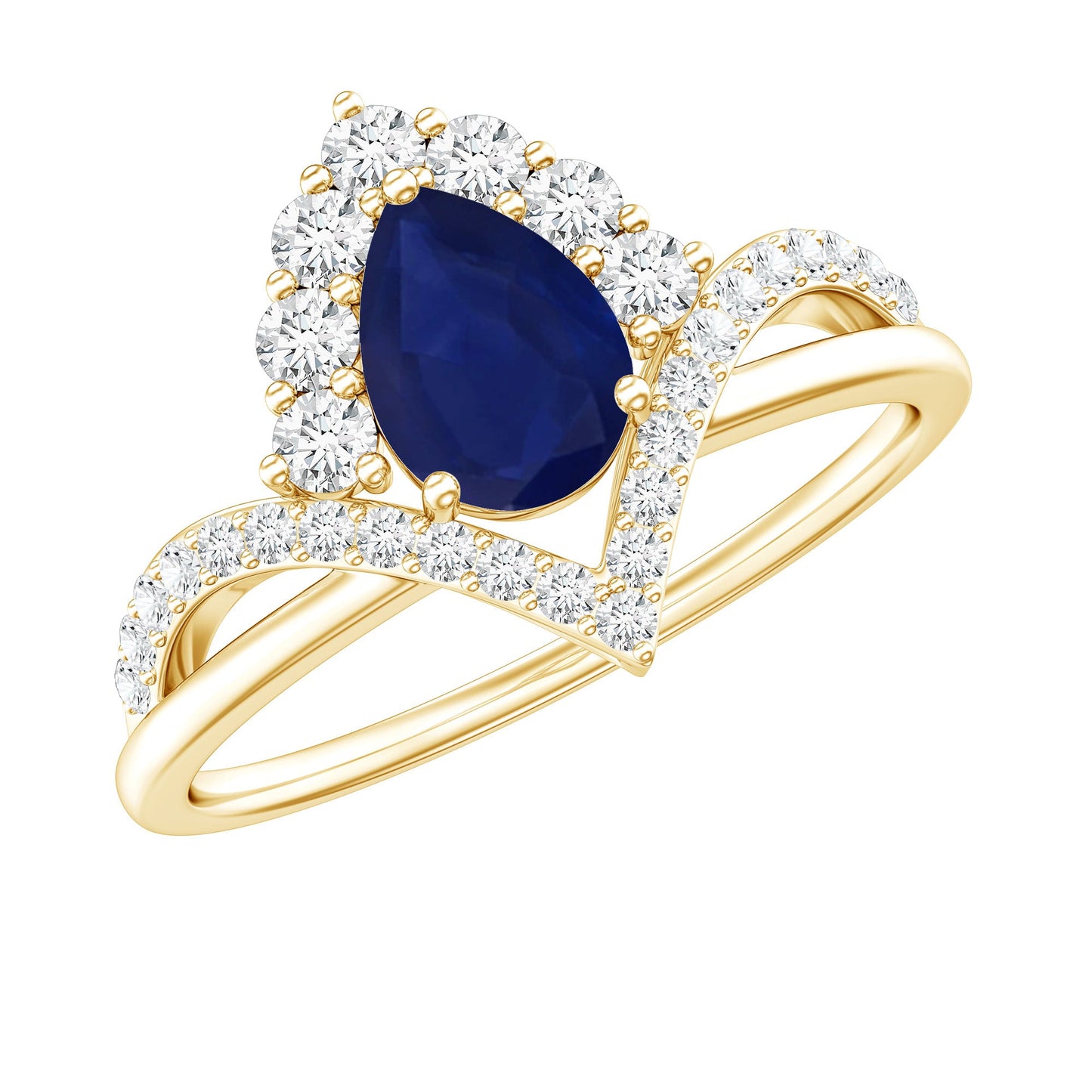 Pear Cut Blue Sapphire Designer Solitaire Ring with Diamond