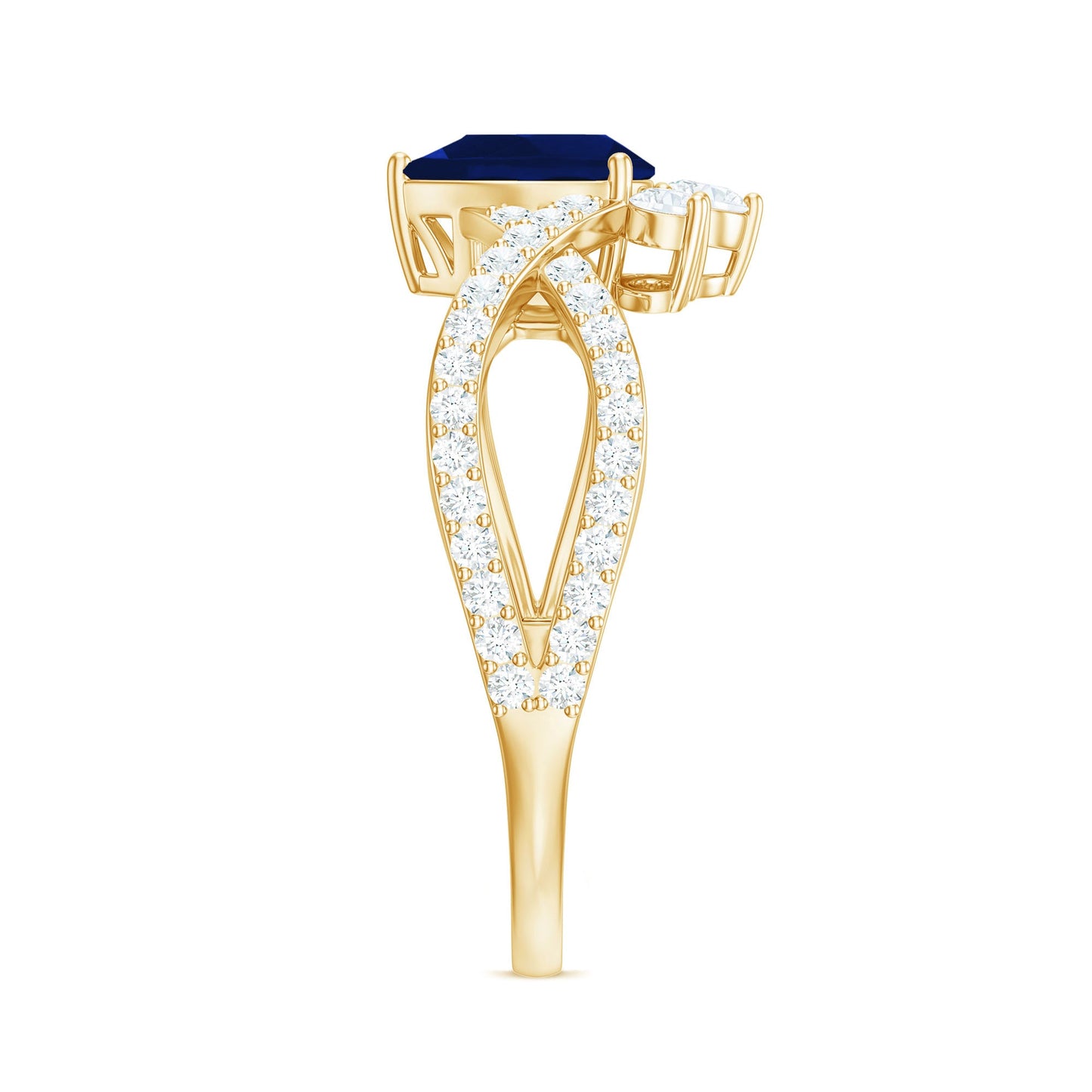 Real 0.5 Blue Sapphire Pear Shape Engagement Ring with Diamond Crossover