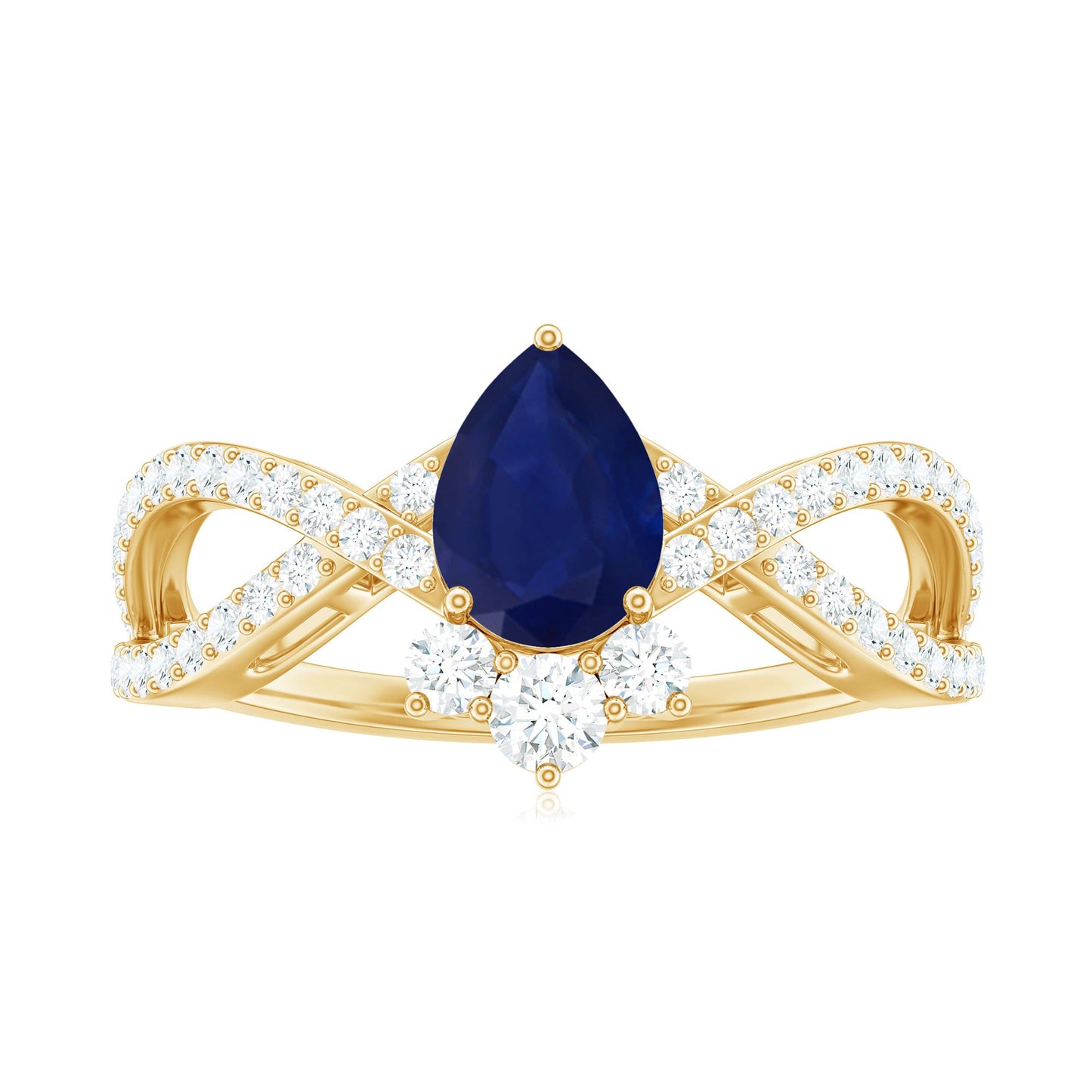 Real 0.5 Blue Sapphire Pear Shape Engagement Ring with Diamond Crossover