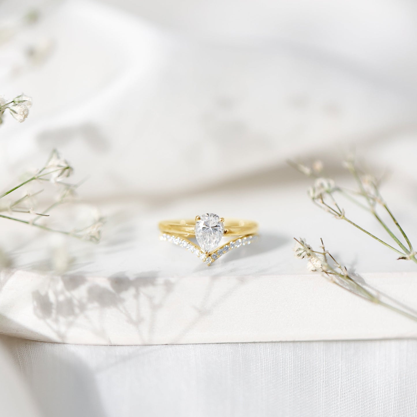Pear Cut Solitaire Moissanite Engagement Ring with Enhancer
