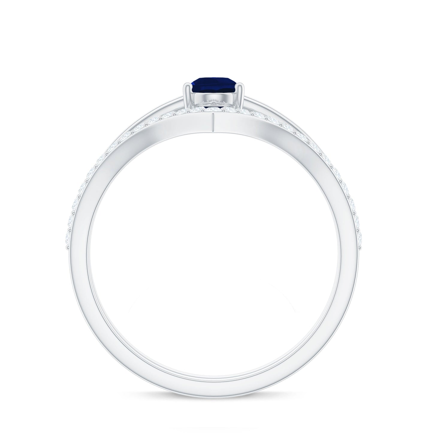 0.5 Carat Pear Cut Blue Sapphire Solitaire Ring Set with Diamond Enhancer Band