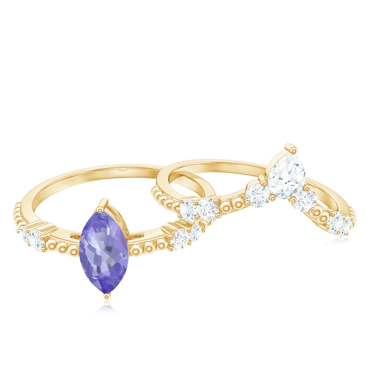 Natural Marquise Tanzanite Diamond Engagement Ring Set