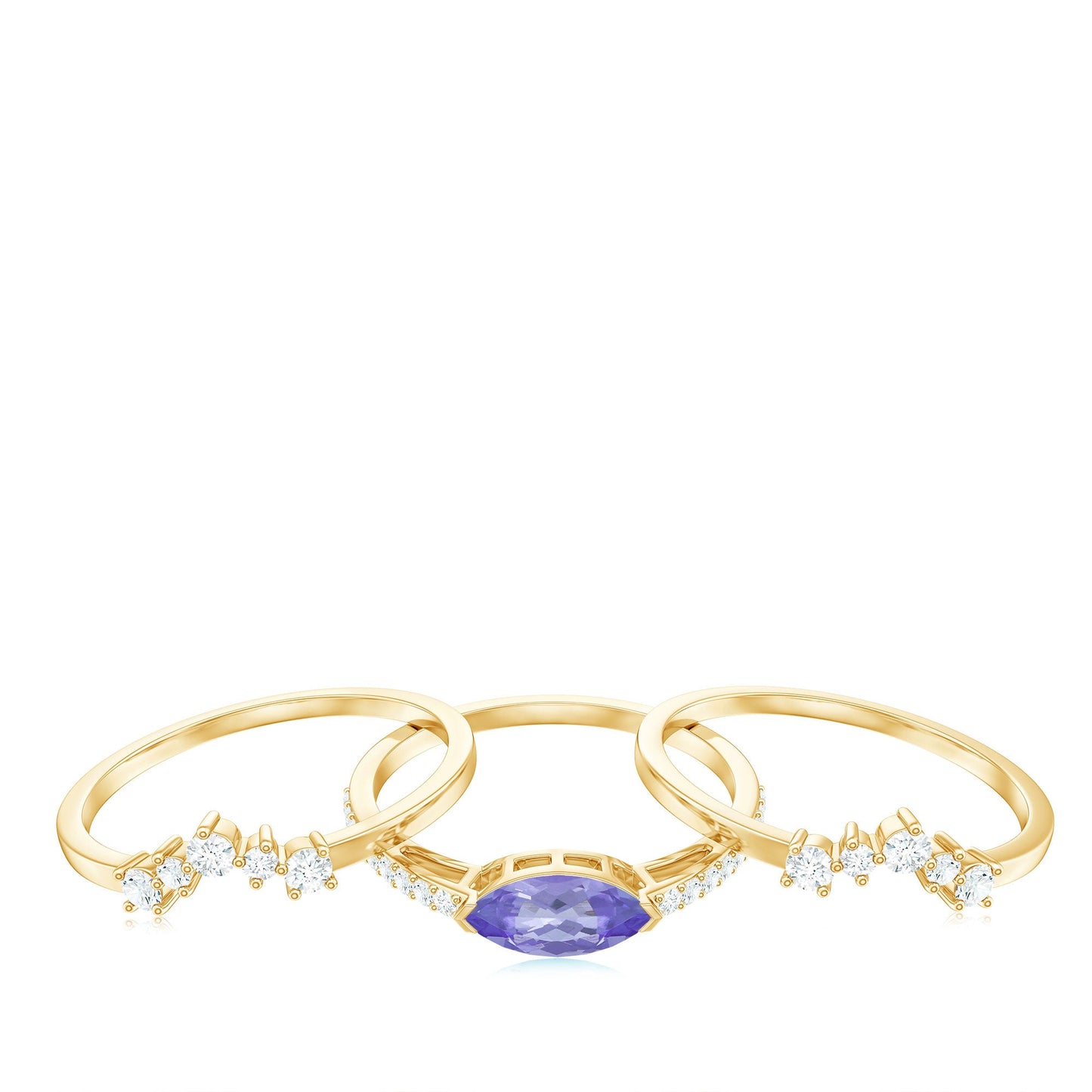 Certified 0.6 Carat Real Marquise Tanzanite 3 Piece Wedding Ring Set with Diamond