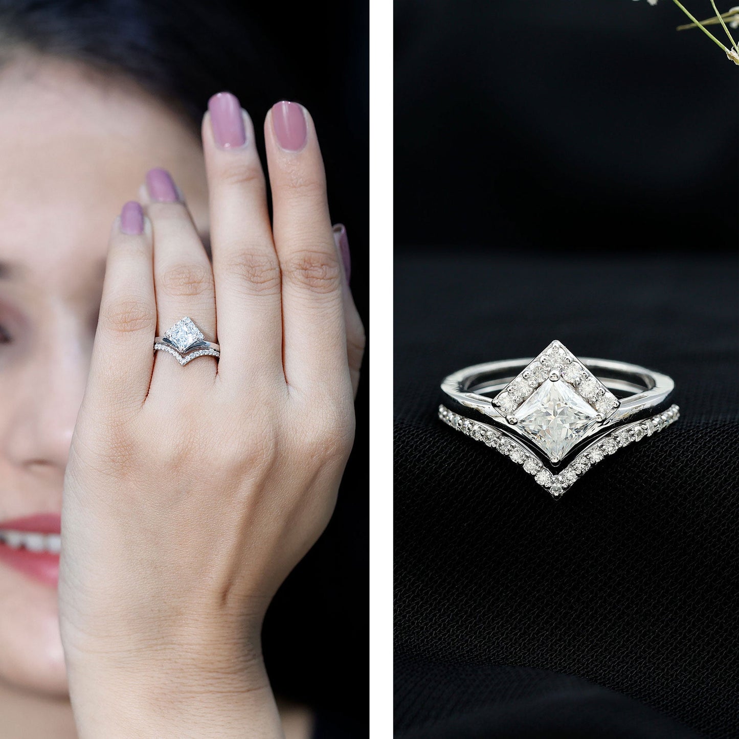 Certified Princess Cut Moissanite Wedding Ring Set for Women