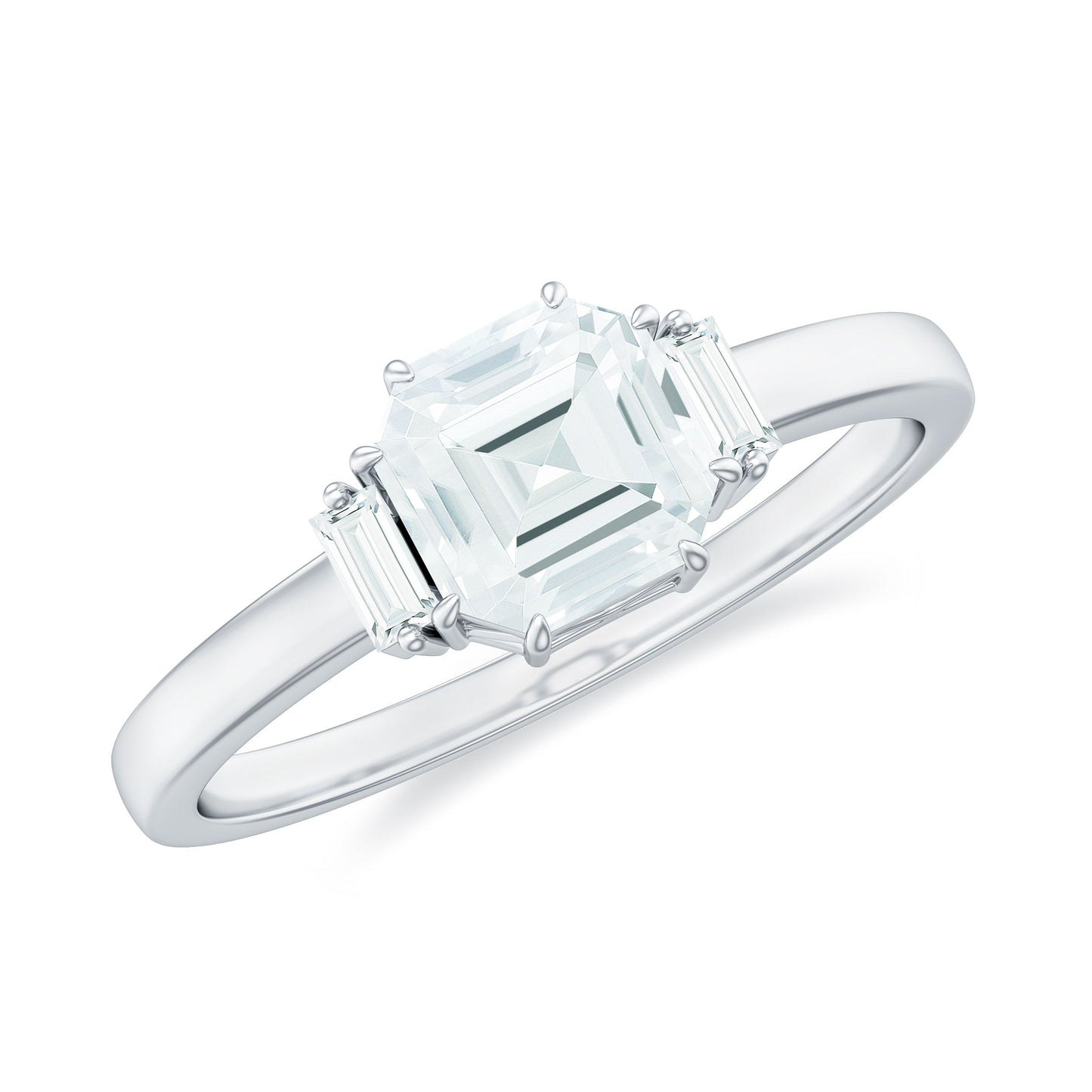 Asscher Cut Moissanite Engagement Ring with Certificate