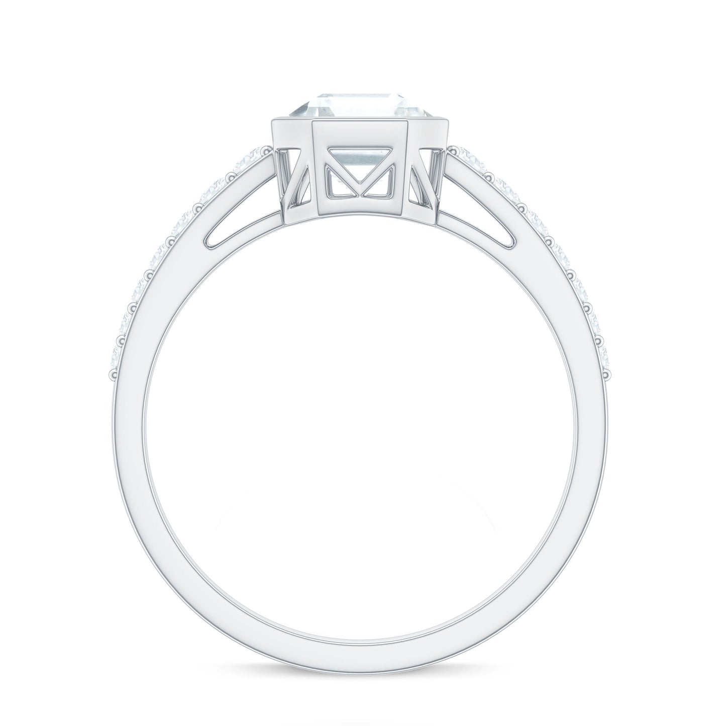 Asscher Cut Moissanite Solitaire Engagement Ring in Bezel Setting